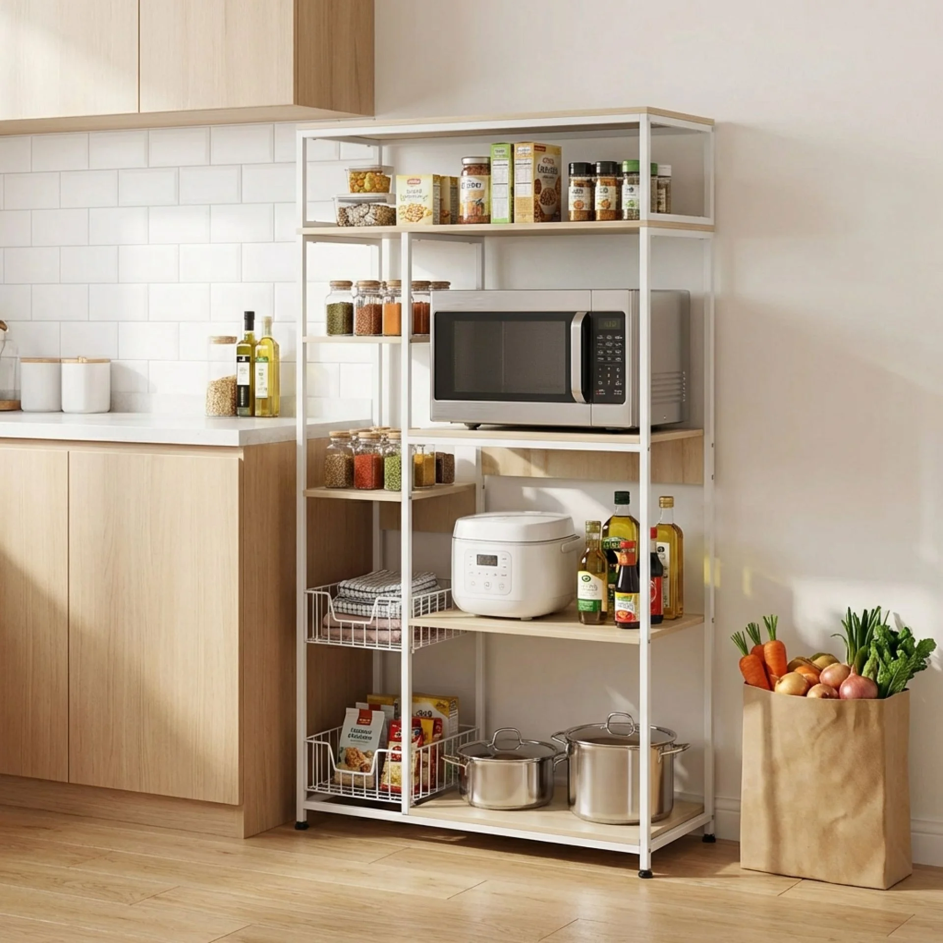 Nyos Kitchen Storage Shelf Microwave Stand with Baskets