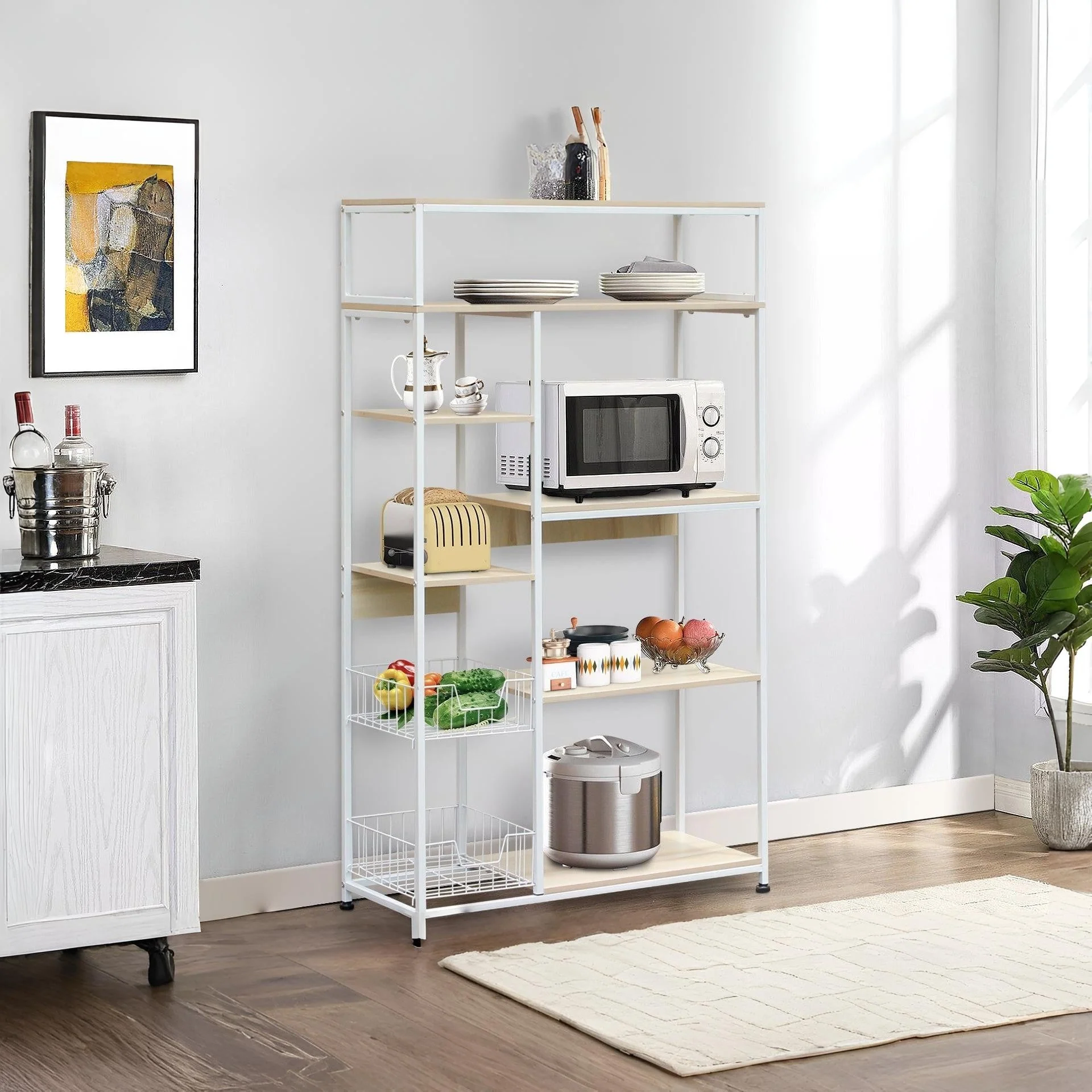 Nyos Kitchen Storage Shelf Microwave Stand with Baskets - Image 5
