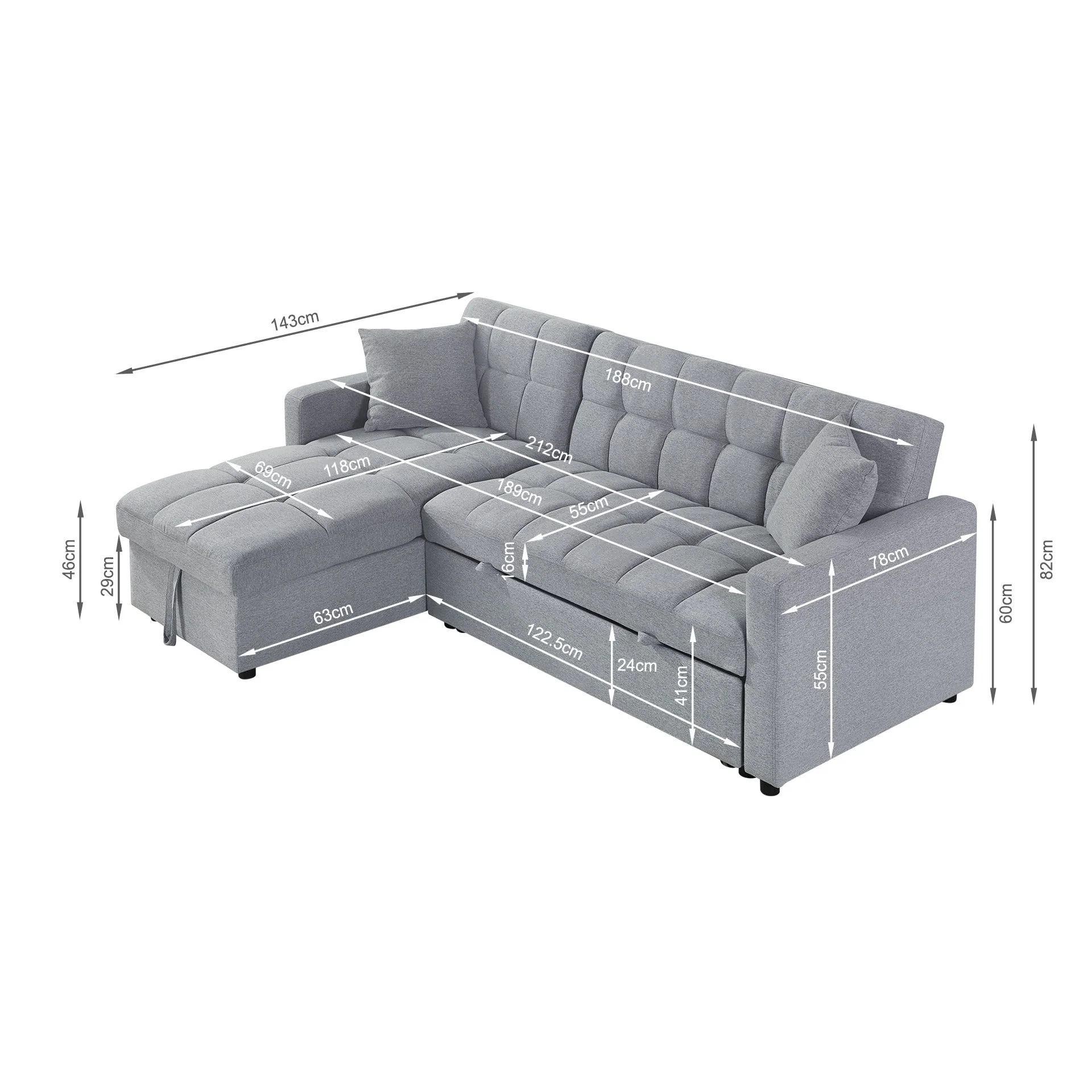 Oakleigh 3 Seater Sofa Bed with Storage - Grey - Image 20