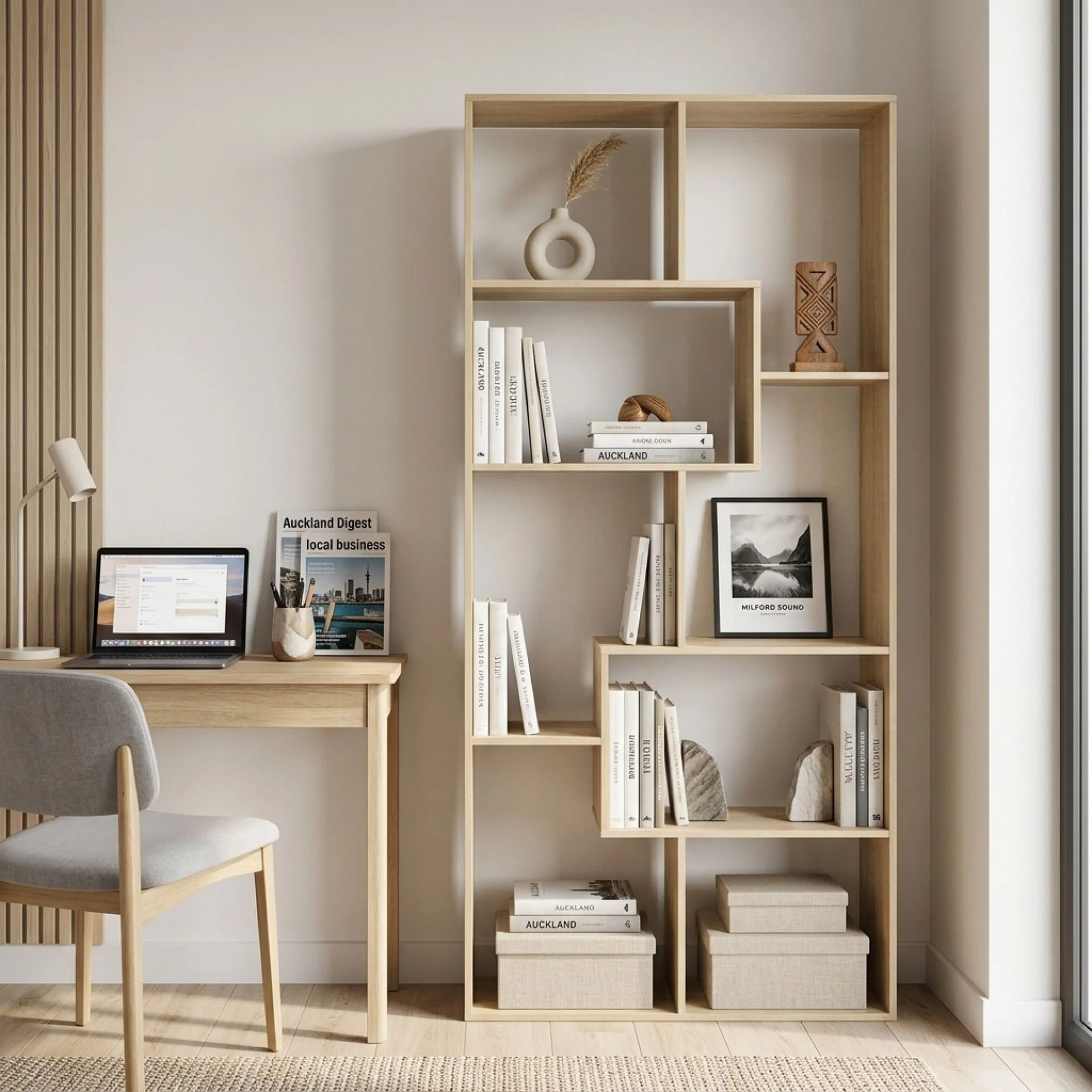 Oakon Bookshelf Display Shelf - Oak - Image 4