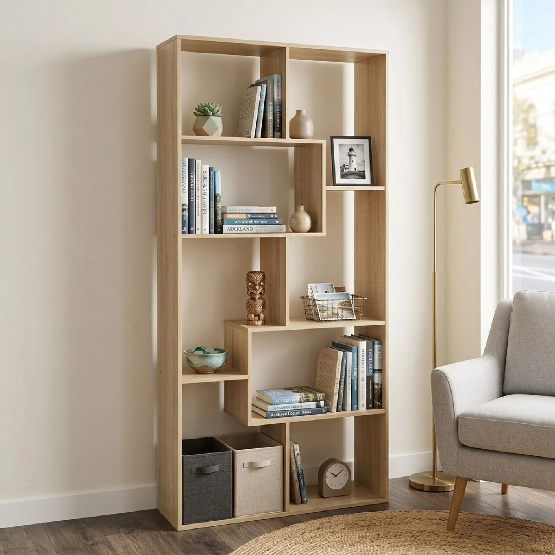 Oakon Bookshelf Display Shelf - Oak - Image 7