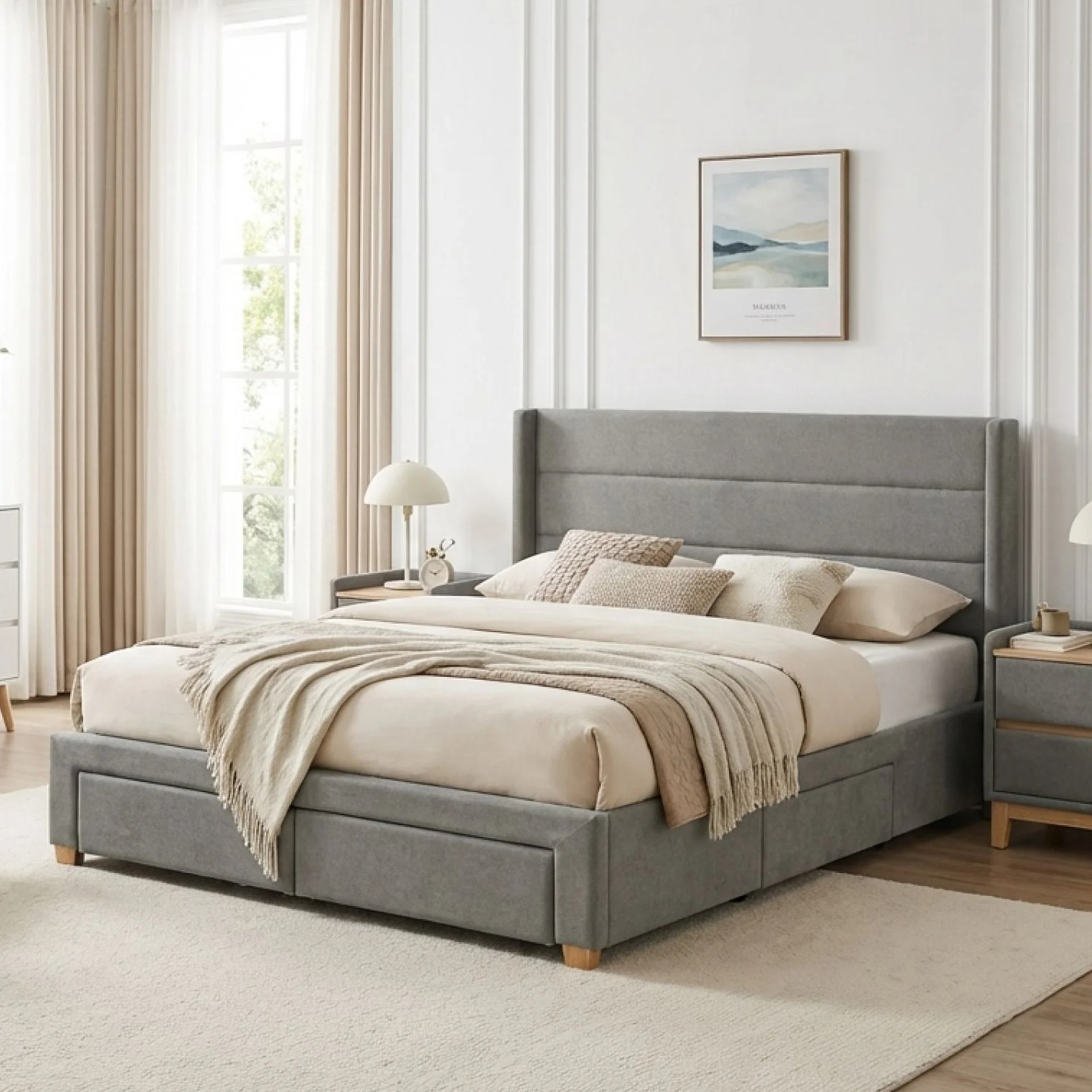 Oasis Queen Bed Frame with 4 Drawers - Grey - Image 4