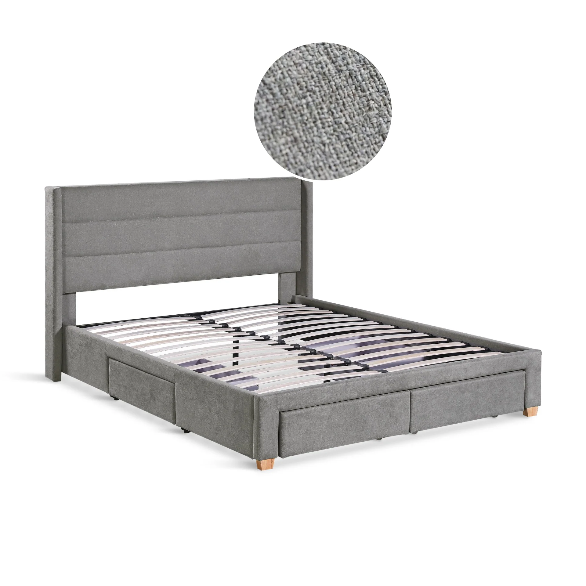 Oasis Queen Bed Frame with 4 Drawers - Grey - Image 7