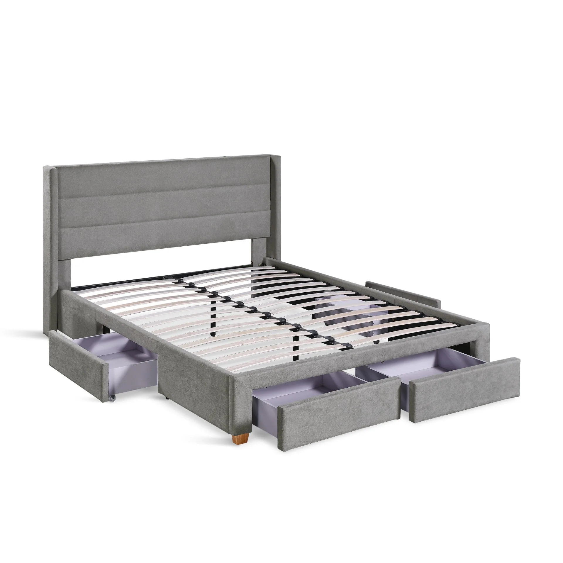 Oasis Queen Bed Frame with 4 Drawers - Grey - Image 9