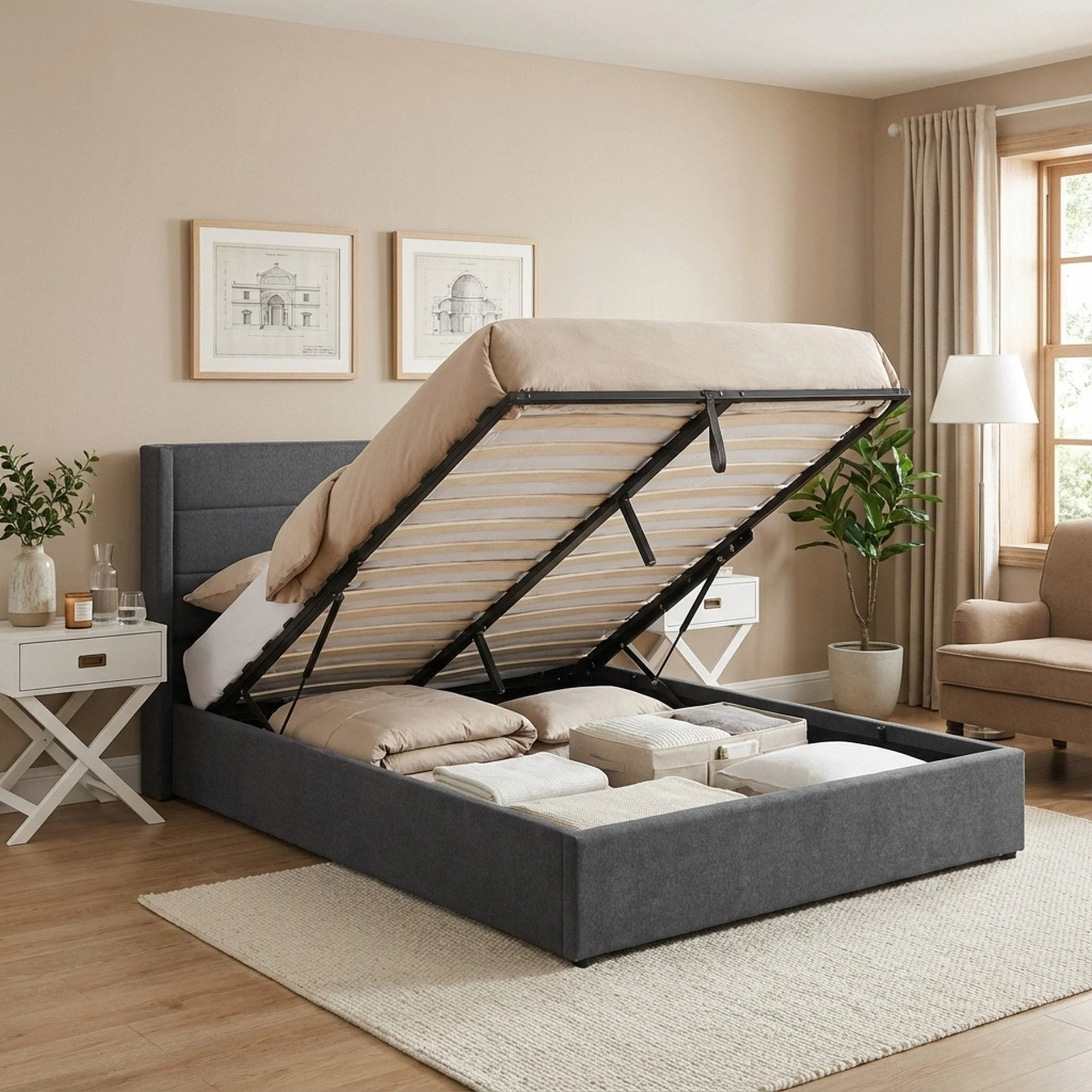 Oasis Queen Gas Lift Bed Frame - Dark Grey