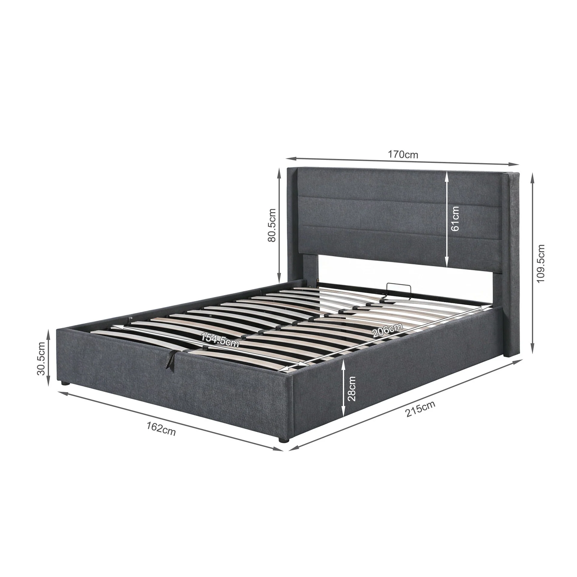 Oasis Queen Gas Lift Bed Frame - Dark Grey - Image 13