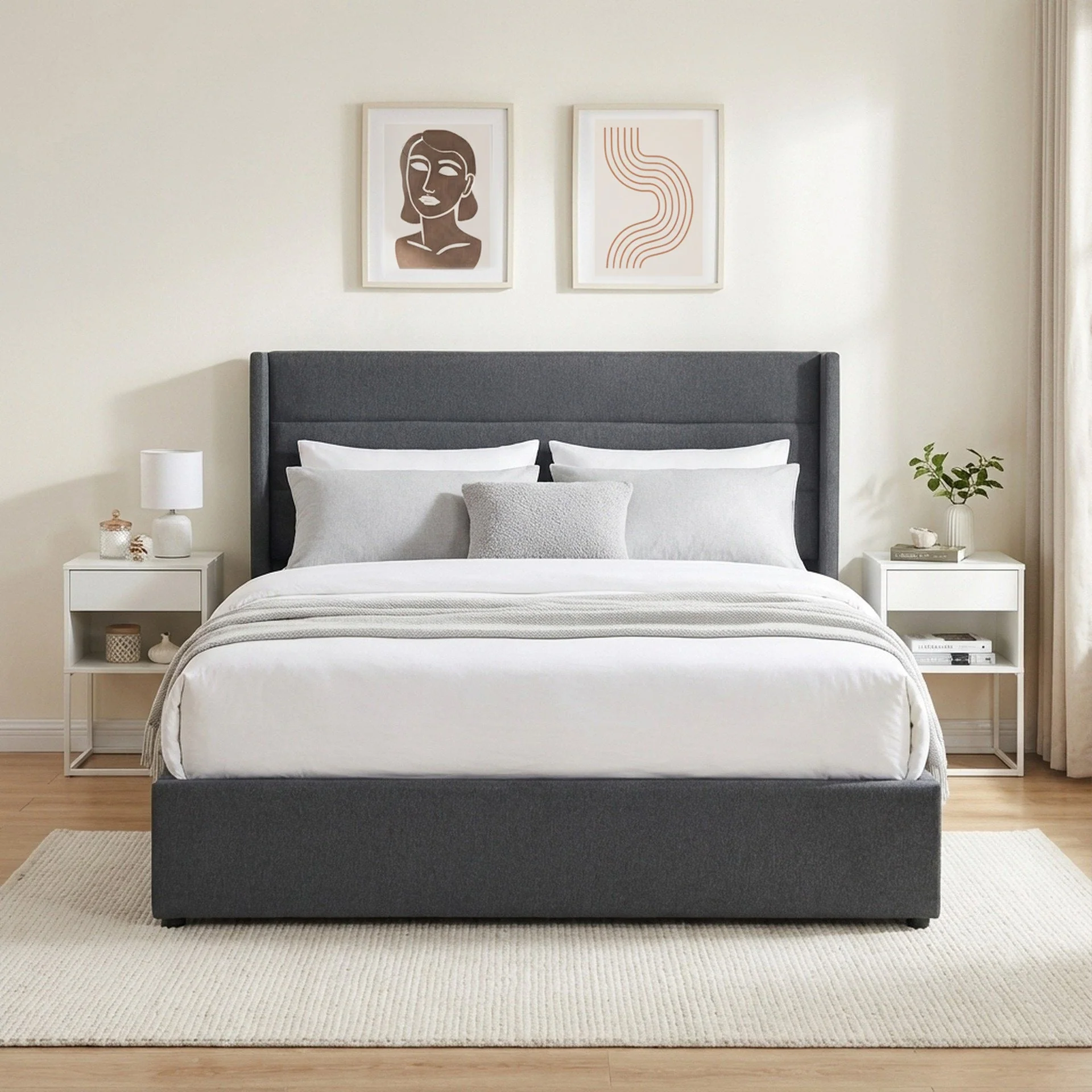 Oasis Queen Gas Lift Bed Frame - Dark Grey - Image 3