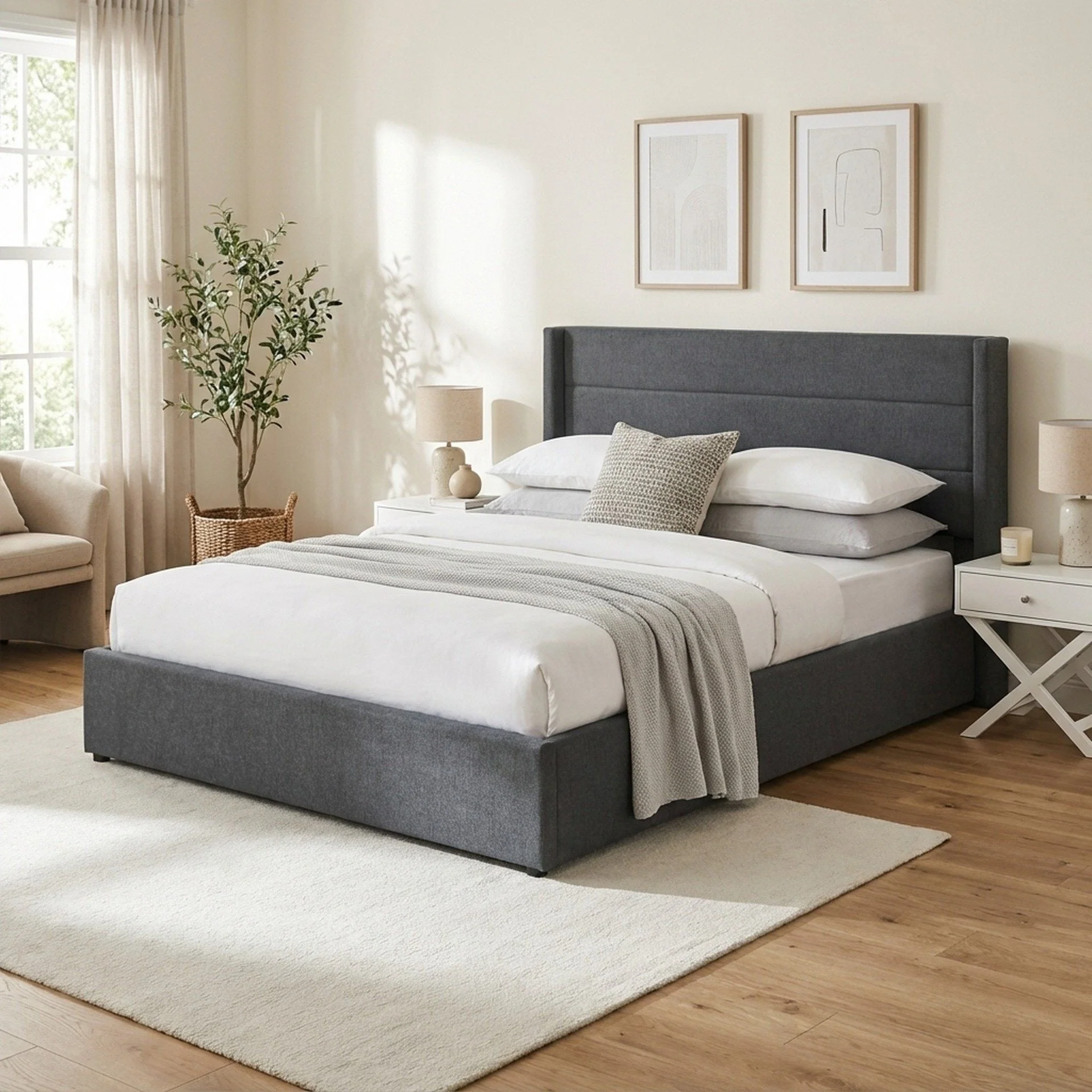 Oasis Queen Gas Lift Bed Frame - Dark Grey - Image 4