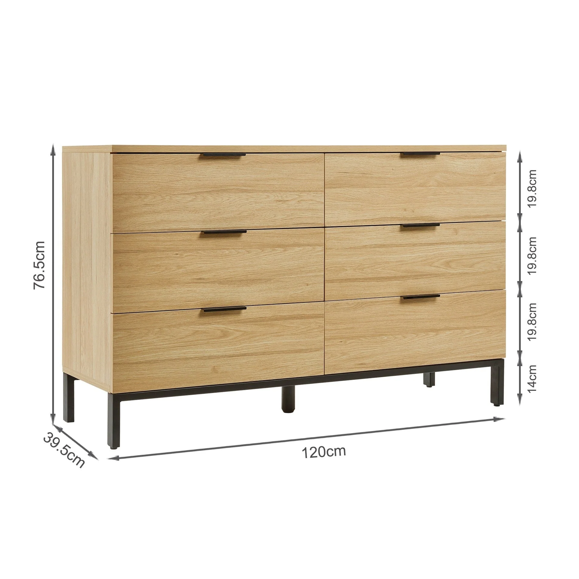 Ocala Low Boy 6 Drawer Chest Dresser - Oak - Image 13