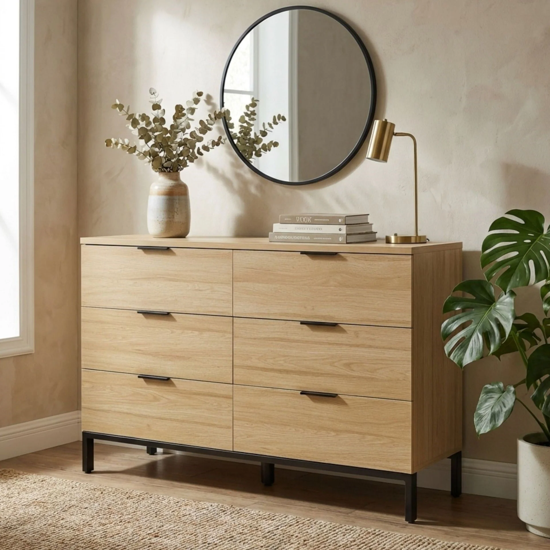 Ocala Low Boy 6 Drawer Chest Dresser - Oak - Image 4