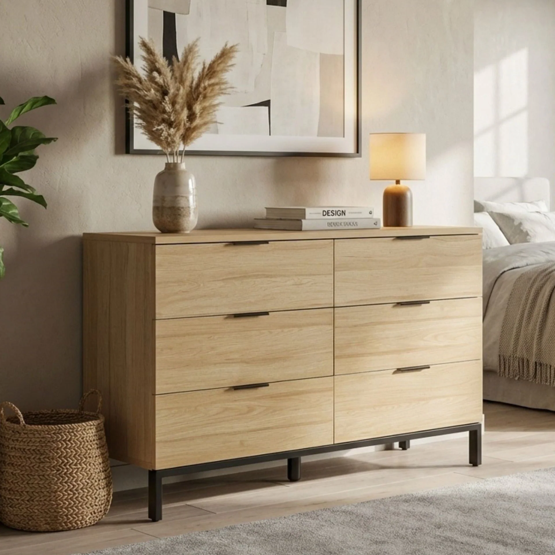 Ocala Low Boy 6 Drawer Chest Dresser - Oak - Image 5