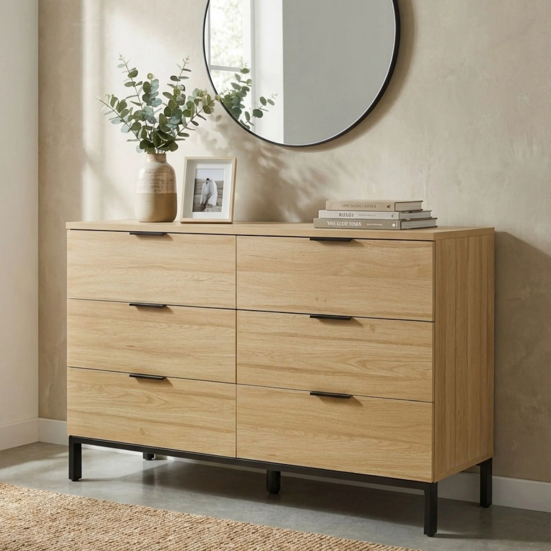 Ocala Low Boy 6 Drawer Chest Dresser - Oak - Image 6