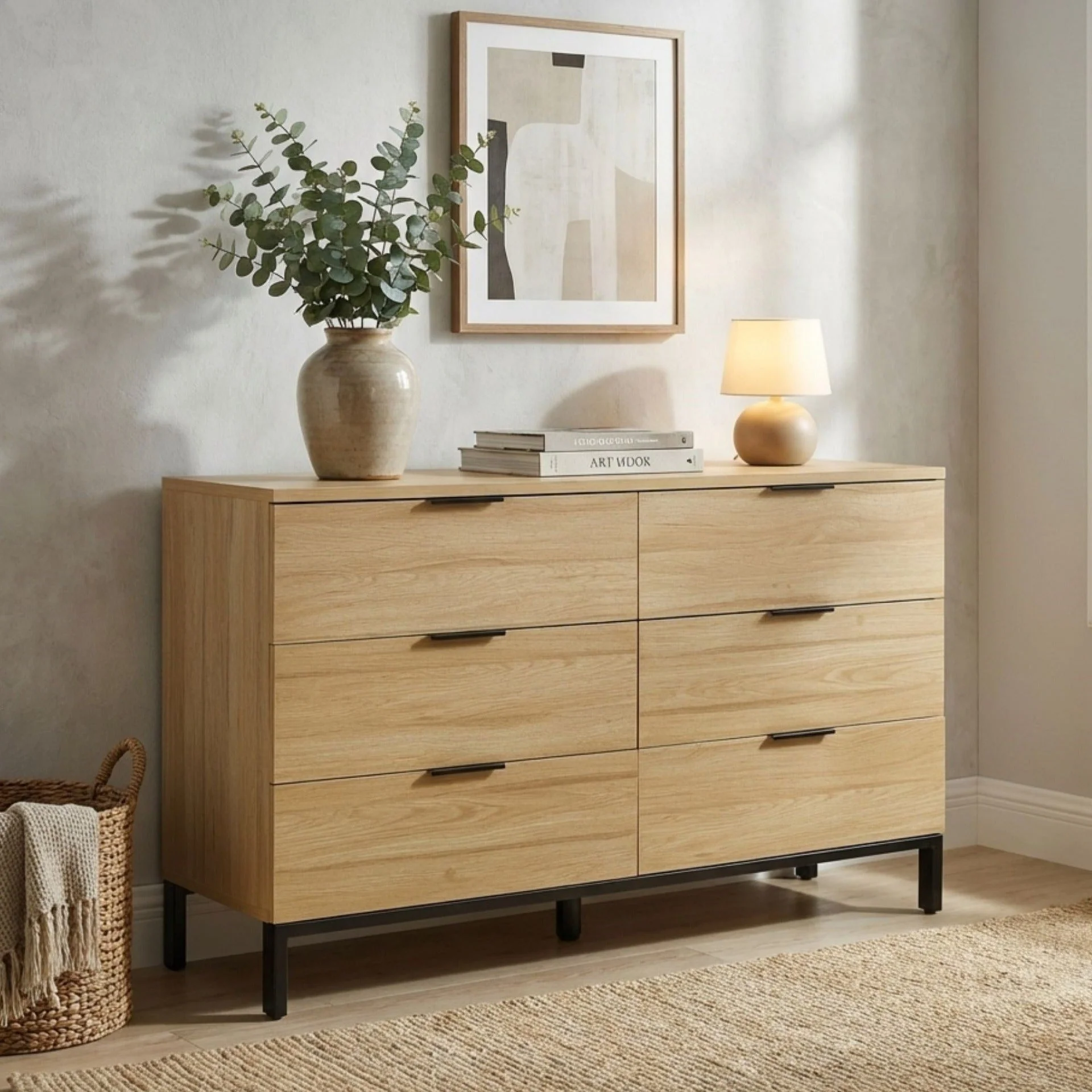 Ocala Low Boy 6 Drawer Chest Dresser - Oak - Image 7