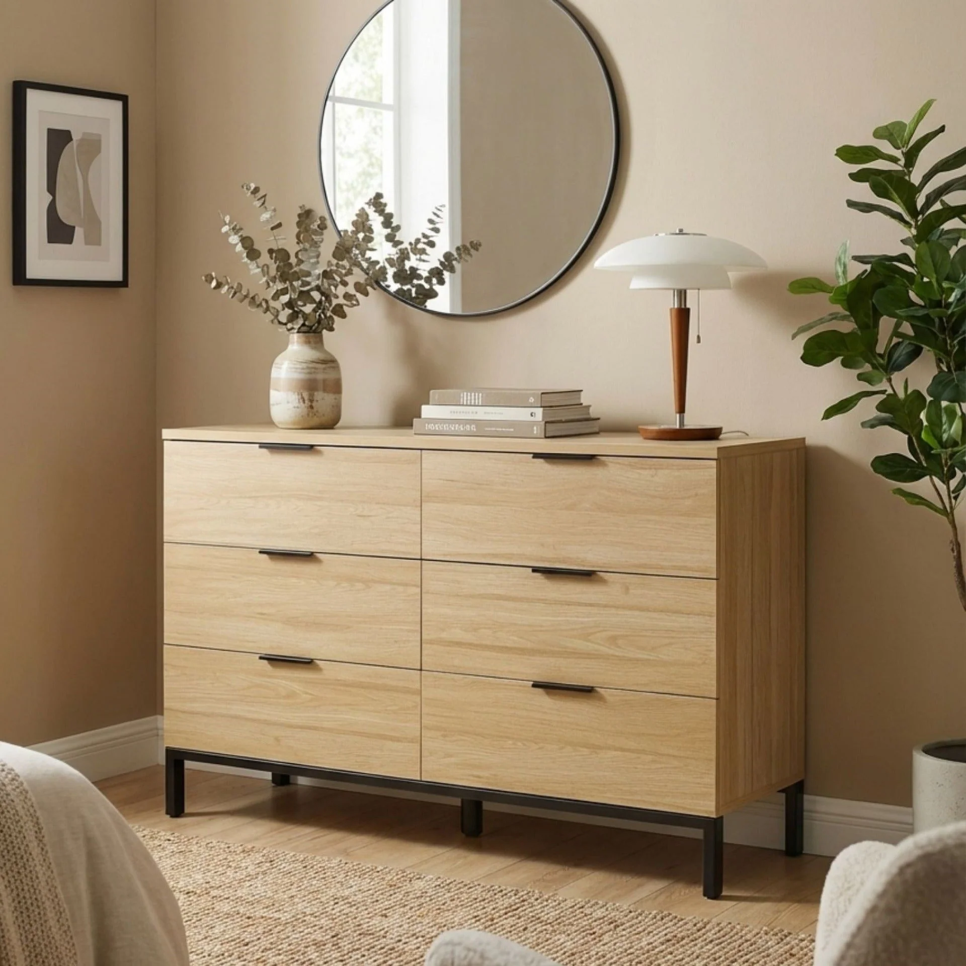 Ocala Low Boy 6 Drawer Chest Dresser - Oak - Image 8