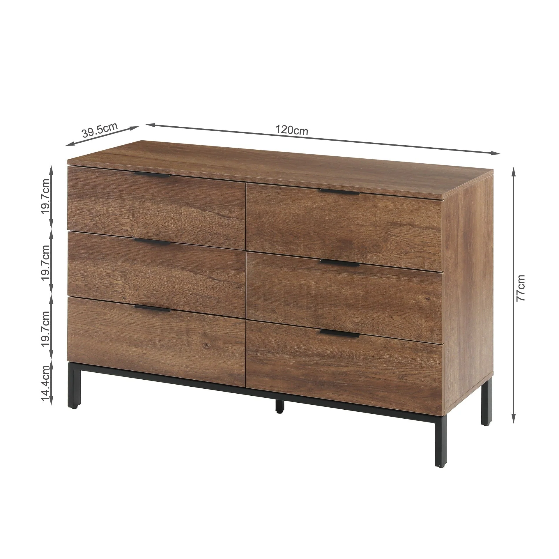 Ocala Low Boy 6 Drawer Chest Dresser - Walnut - Image 14