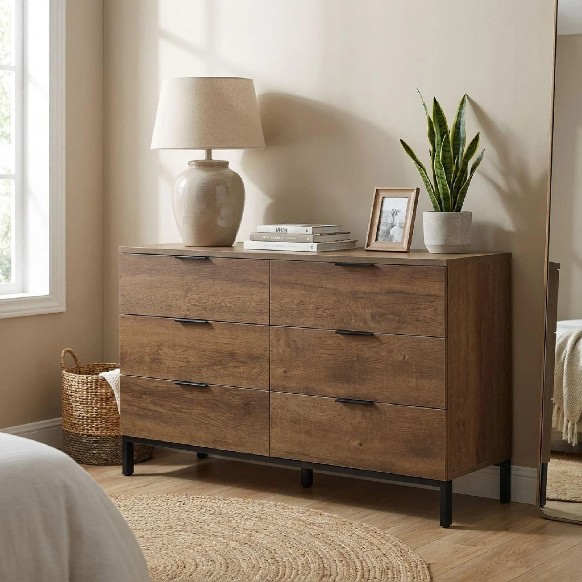Ocala Low Boy 6 Drawer Chest Dresser - Walnut - Image 2