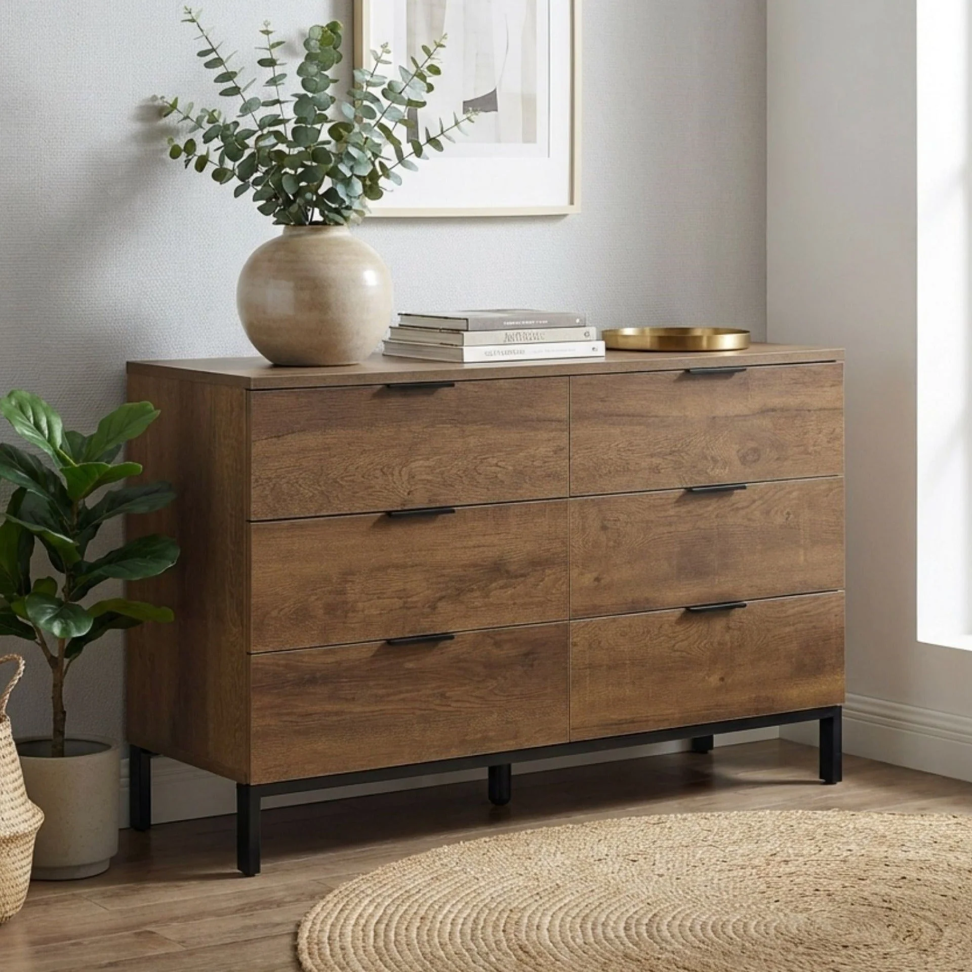 Ocala Low Boy 6 Drawer Chest Dresser - Walnut - Image 3