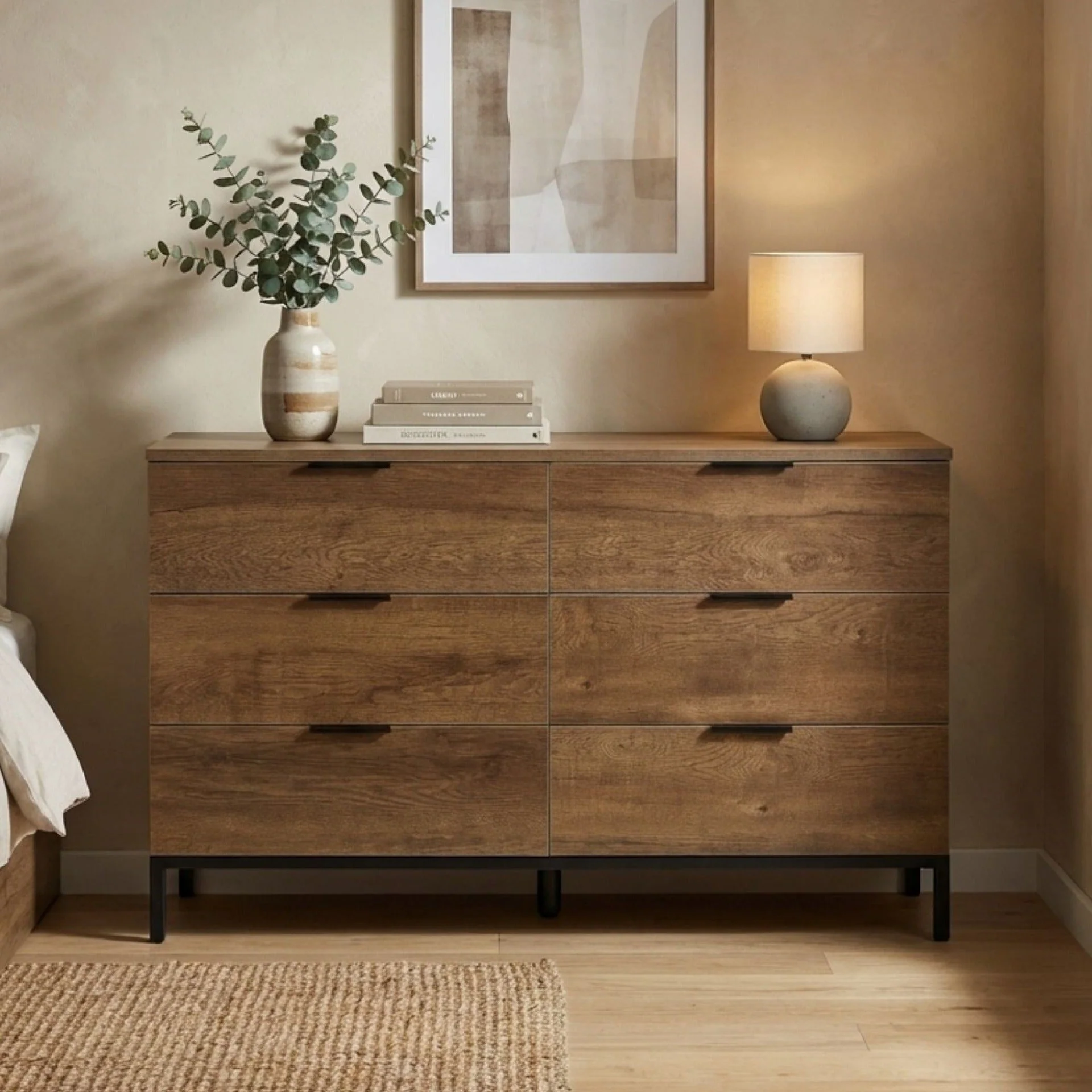 Ocala Low Boy 6 Drawer Chest Dresser - Walnut - Image 4