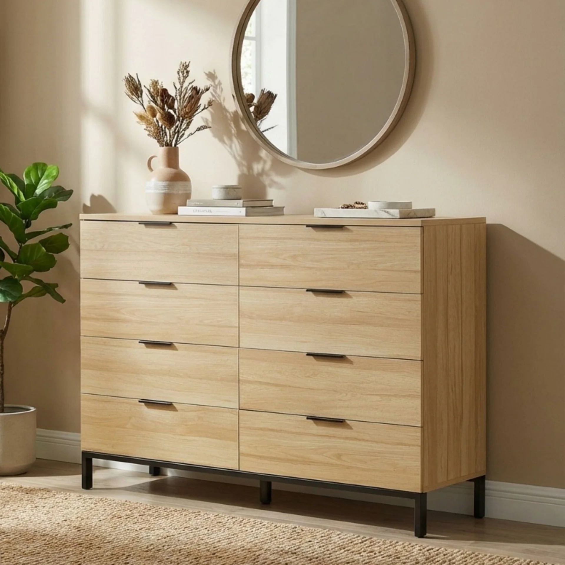 Ocala Low Boy 8 Drawer Chest Dresser - Oak - Image 3