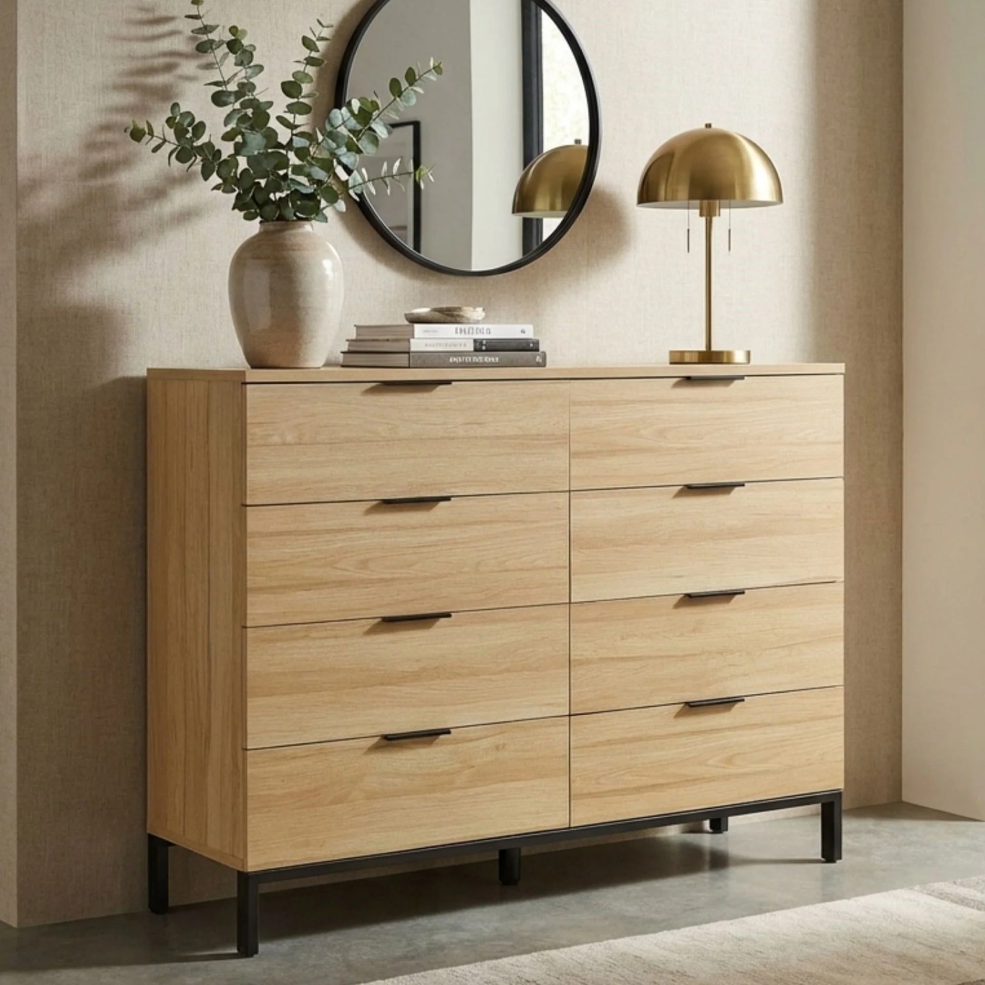 Ocala Low Boy 8 Drawer Chest Dresser - Oak - Image 4