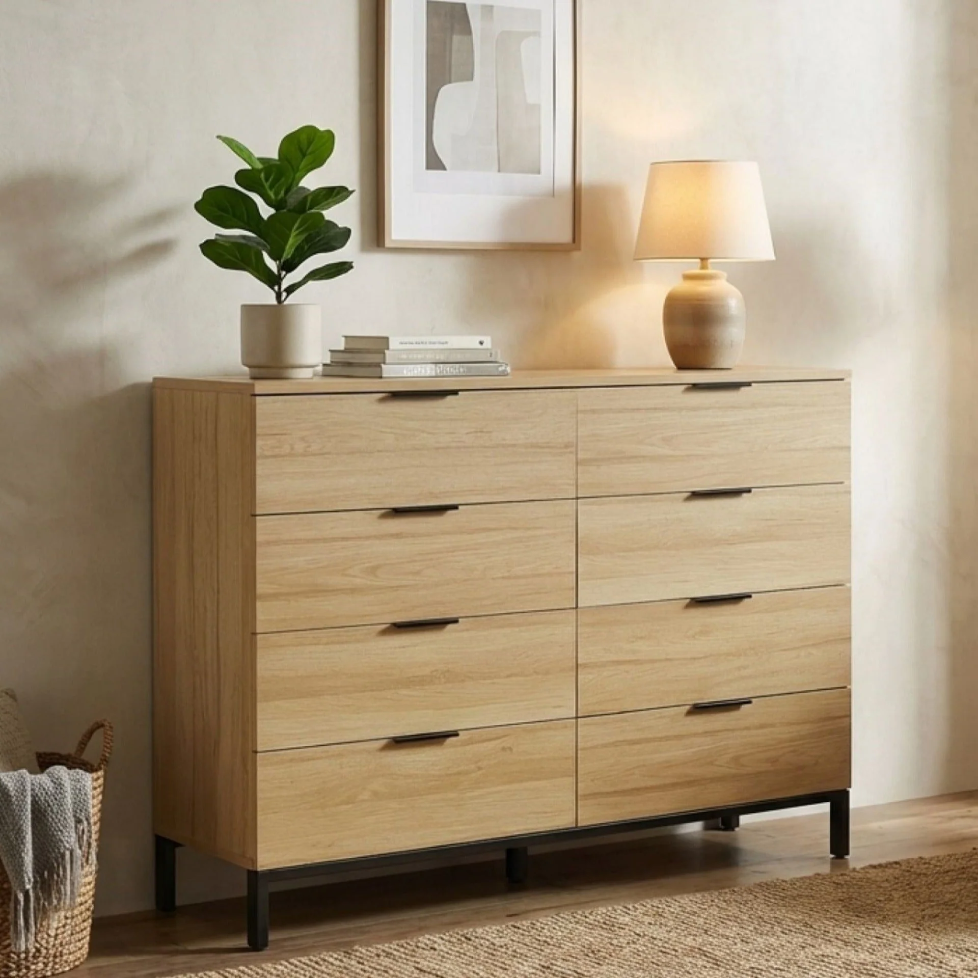 Ocala Low Boy 8 Drawer Chest Dresser - Oak - Image 5