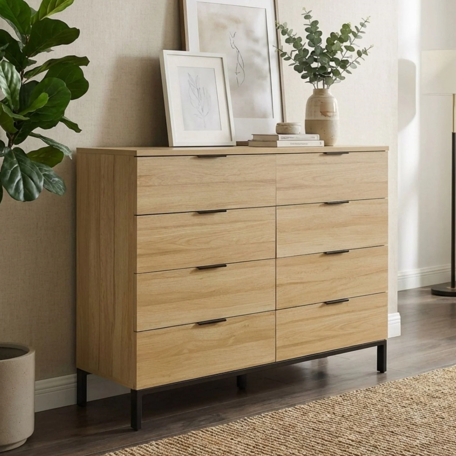 Ocala Low Boy 8 Drawer Chest Dresser - Oak - Image 6