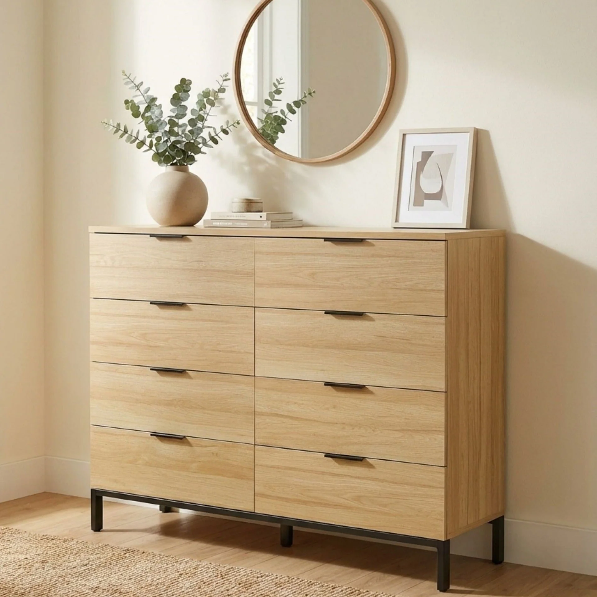 Ocala Low Boy 8 Drawer Chest Dresser - Oak - Image 7