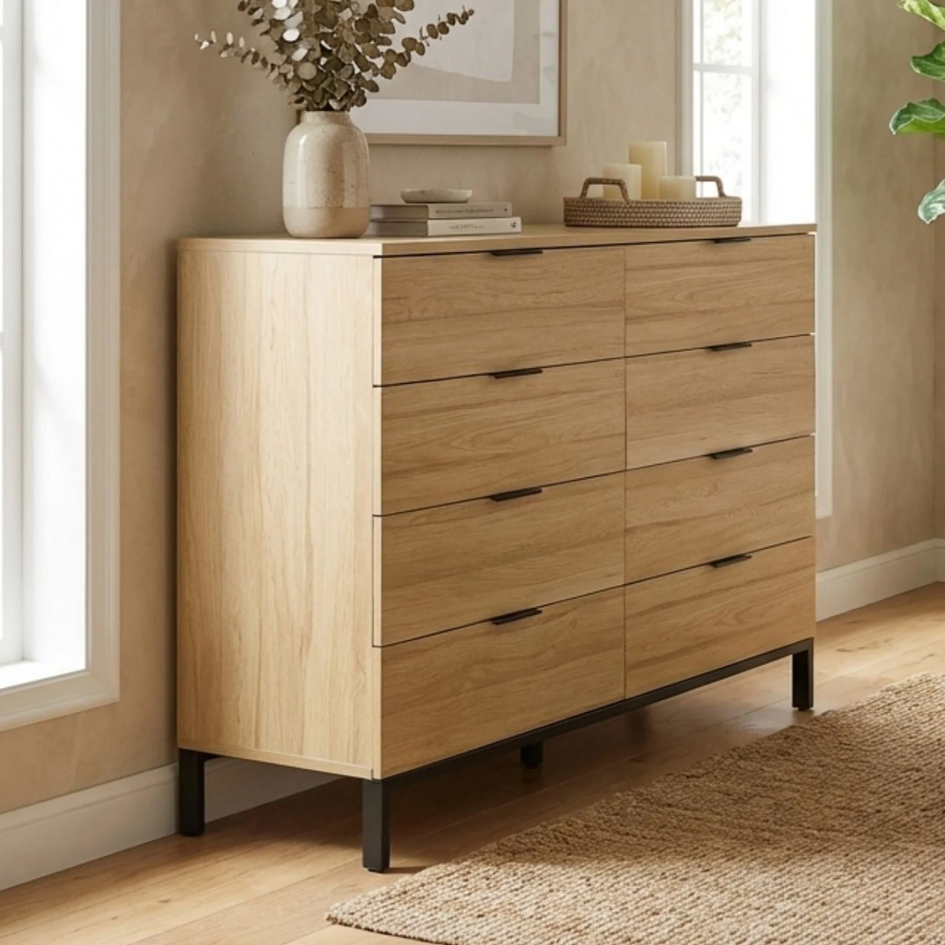 Ocala Low Boy 8 Drawer Chest Dresser - Oak - Image 8