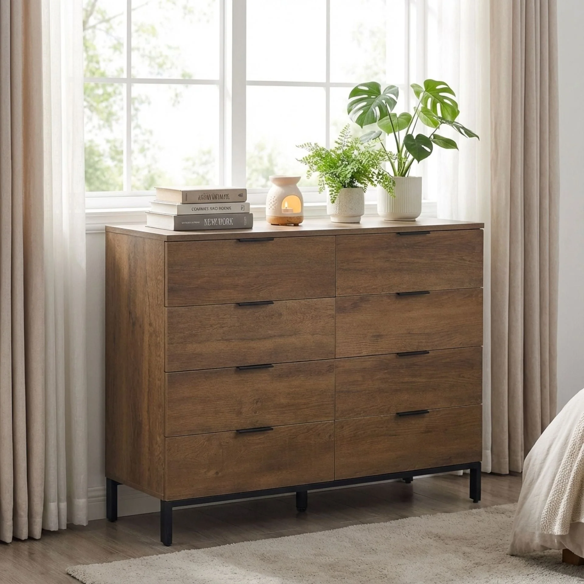 Ocala Low Boy 8 Drawer Chest Dresser - Walnut