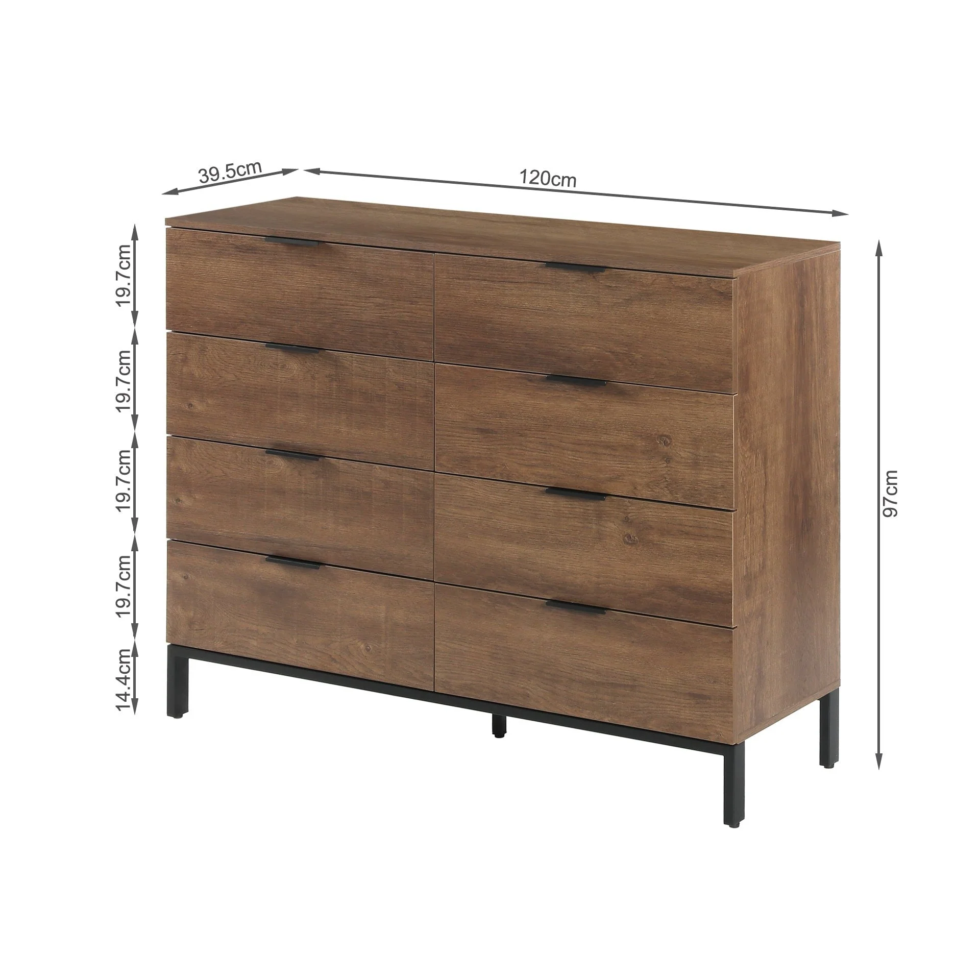 Ocala Low Boy 8 Drawer Chest Dresser - Walnut - Image 12