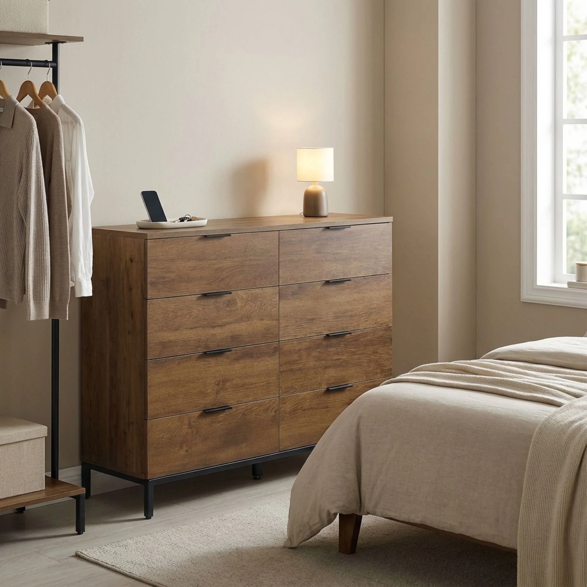 Ocala Low Boy 8 Drawer Chest Dresser - Walnut - Image 3