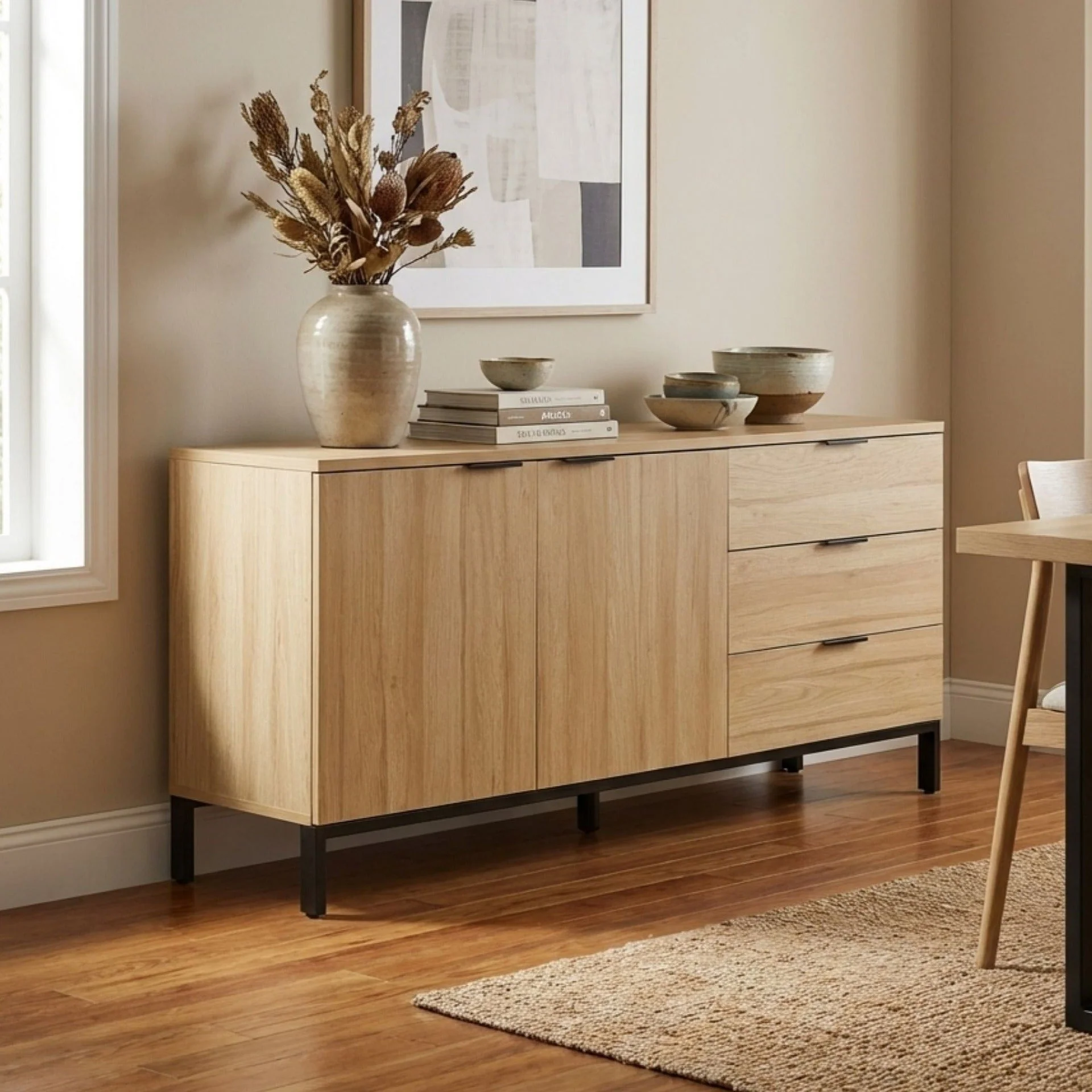 Ocala Sideboard Buffet Table with Drawer - Oak - Image 6