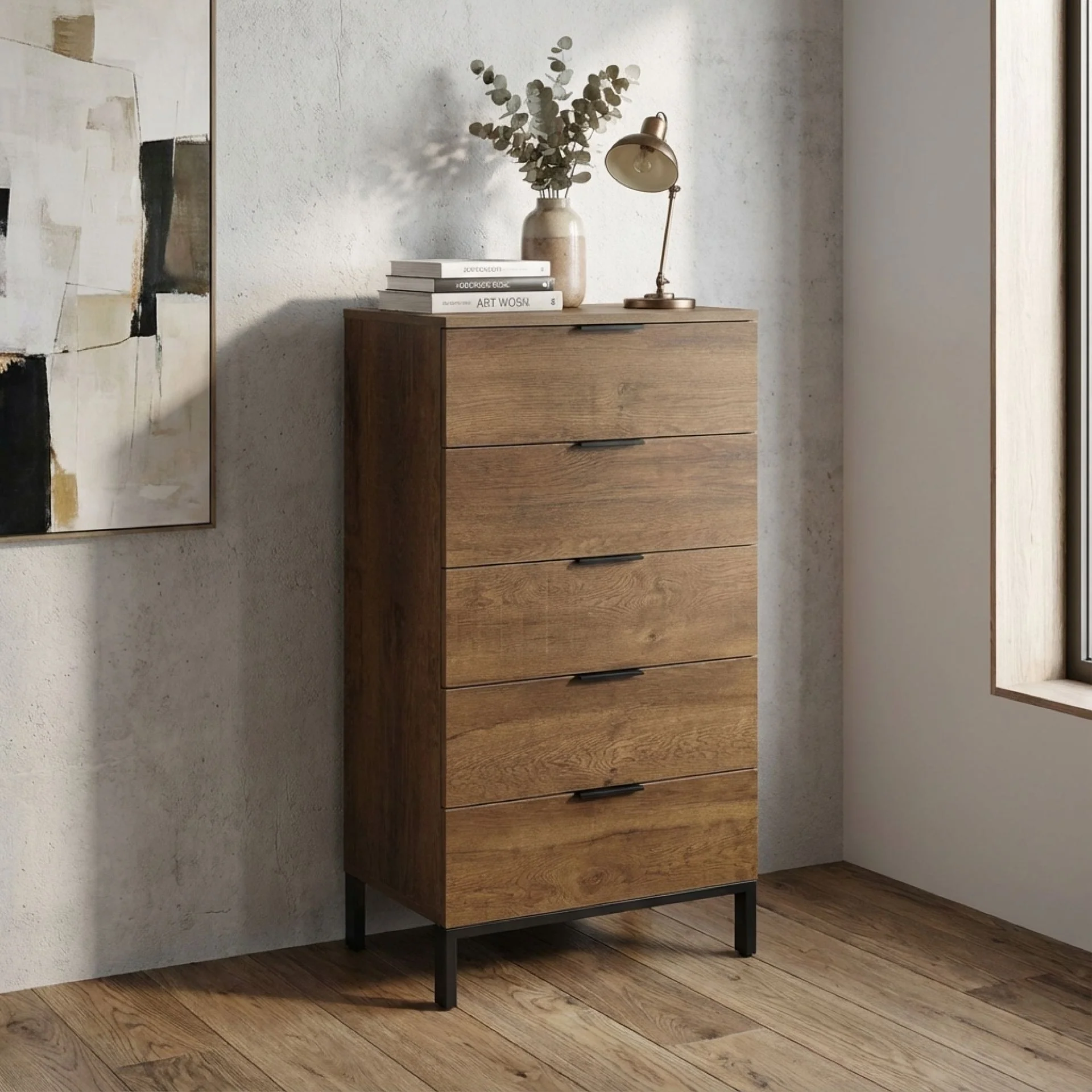 Ocala Tallboy 5 Drawer Chest Dresser - Walnut - Image 3