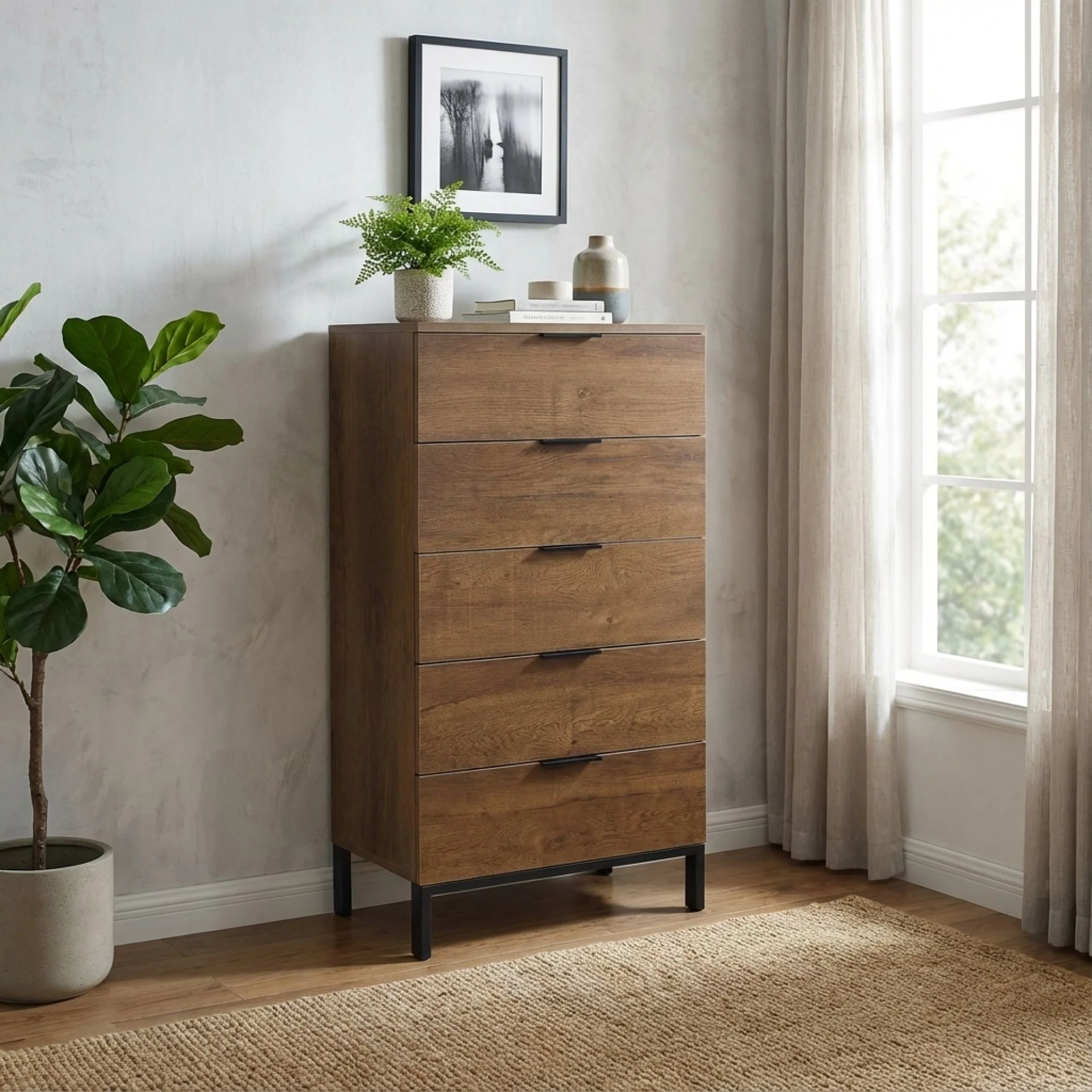 Ocala Tallboy 5 Drawer Chest Dresser - Walnut - Image 4