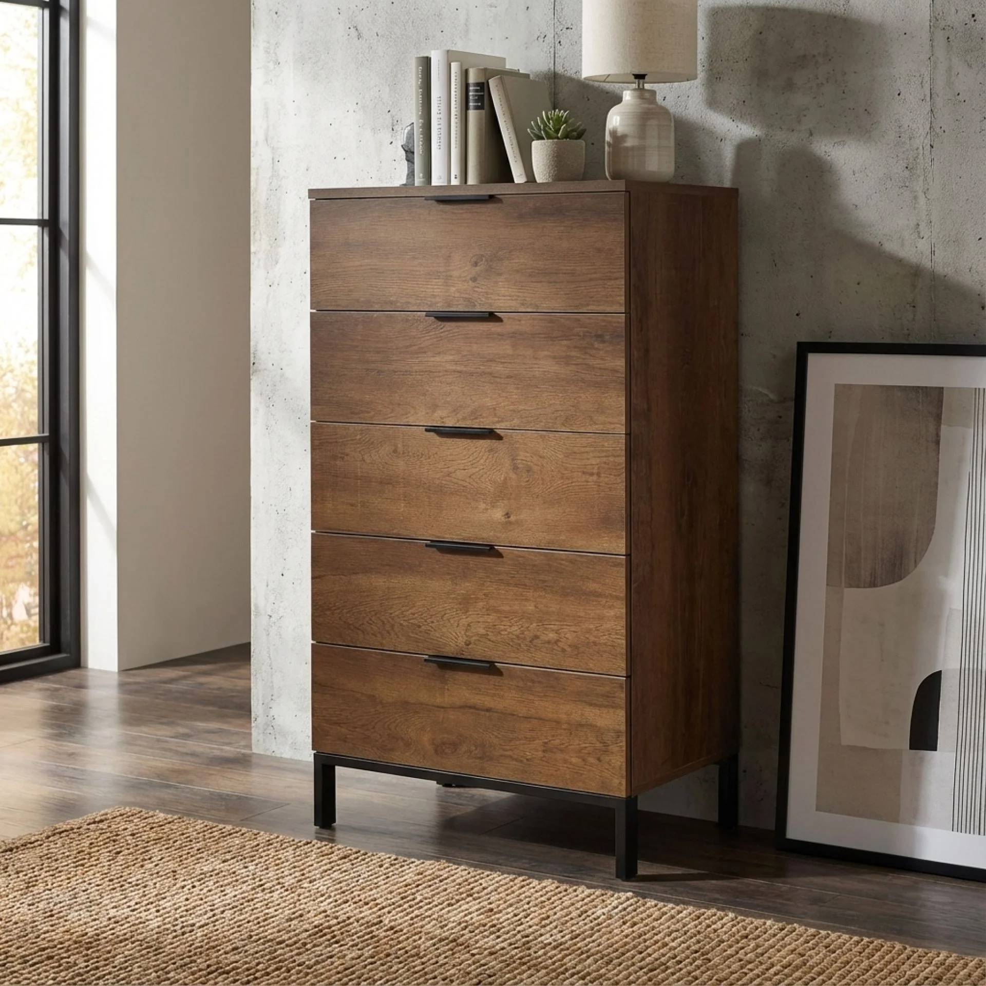 Ocala Tallboy 5 Drawer Chest Dresser - Walnut - Image 5