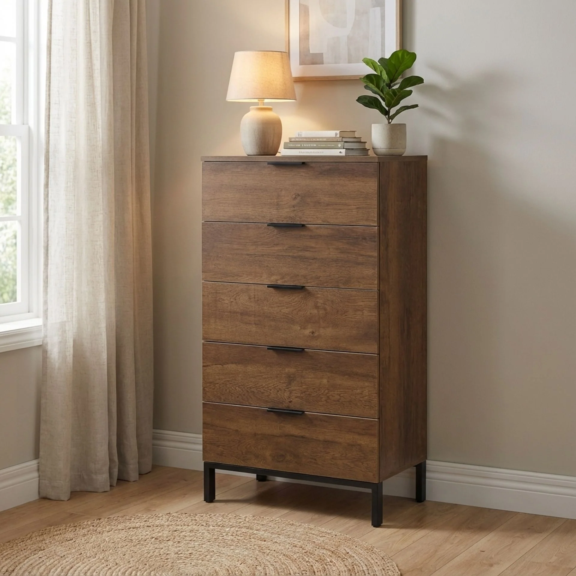 Ocala Tallboy 5 Drawer Chest Dresser - Walnut - Image 6