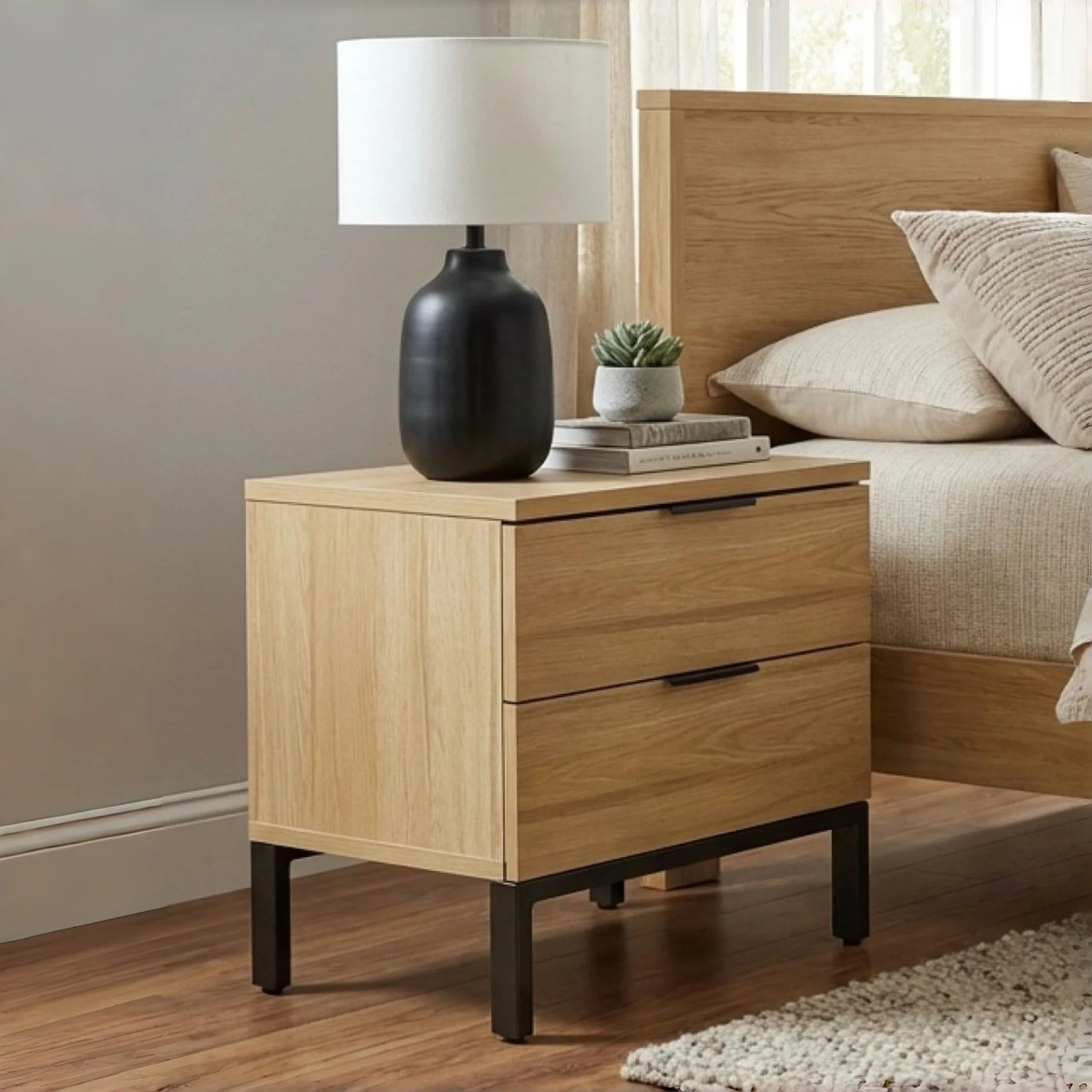 Ocala Wooden Bedside Table - Oak - Image 4