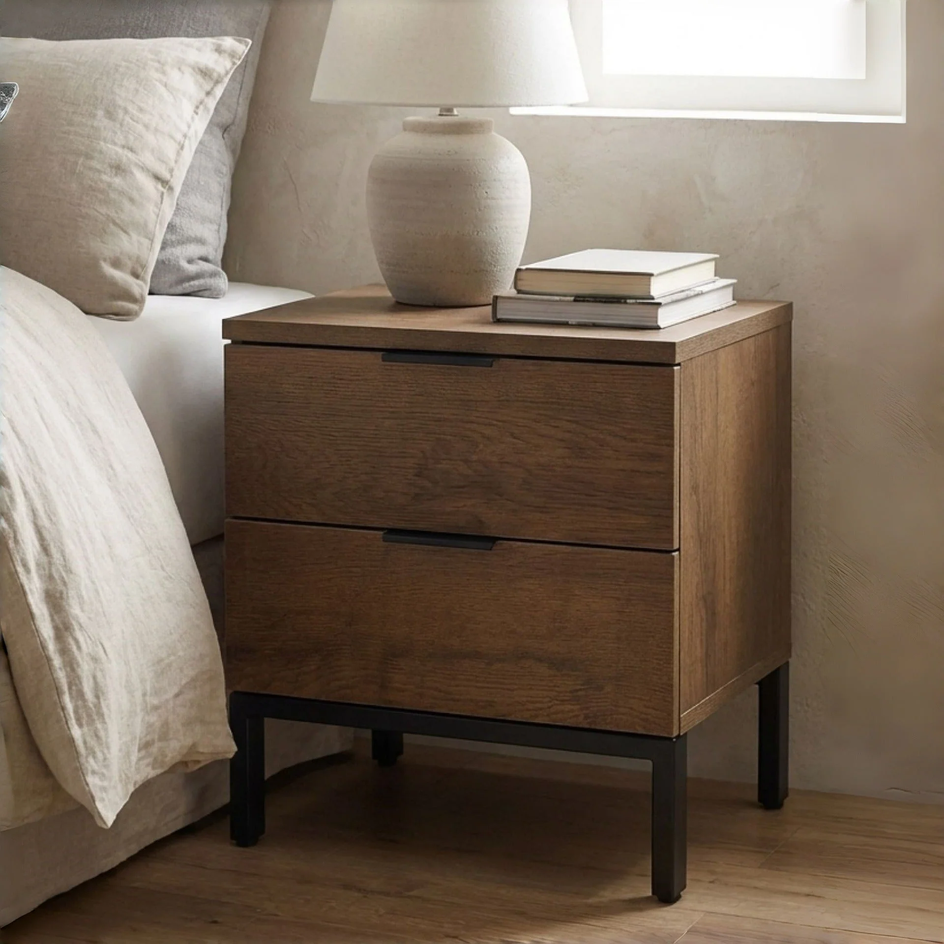 Ocala Wooden Bedside Table - Walnut - Image 3