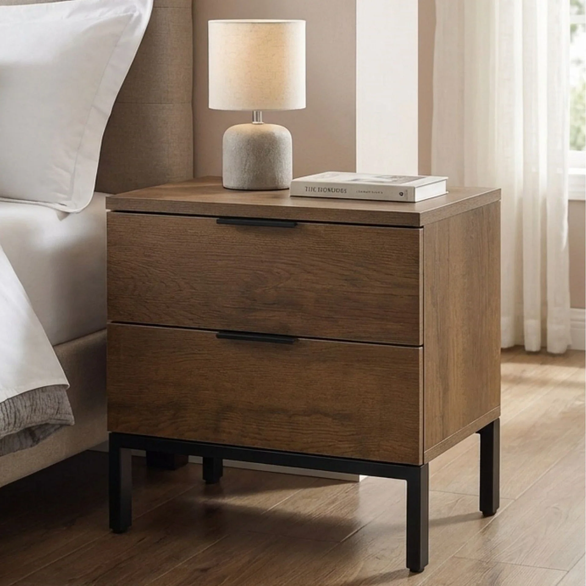 Ocala Wooden Bedside Table - Walnut - Image 8