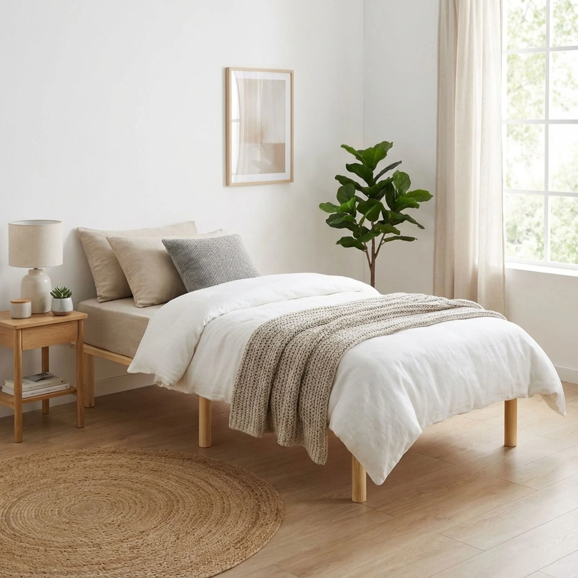 Ohio Single Wooden Bed Base - Natural