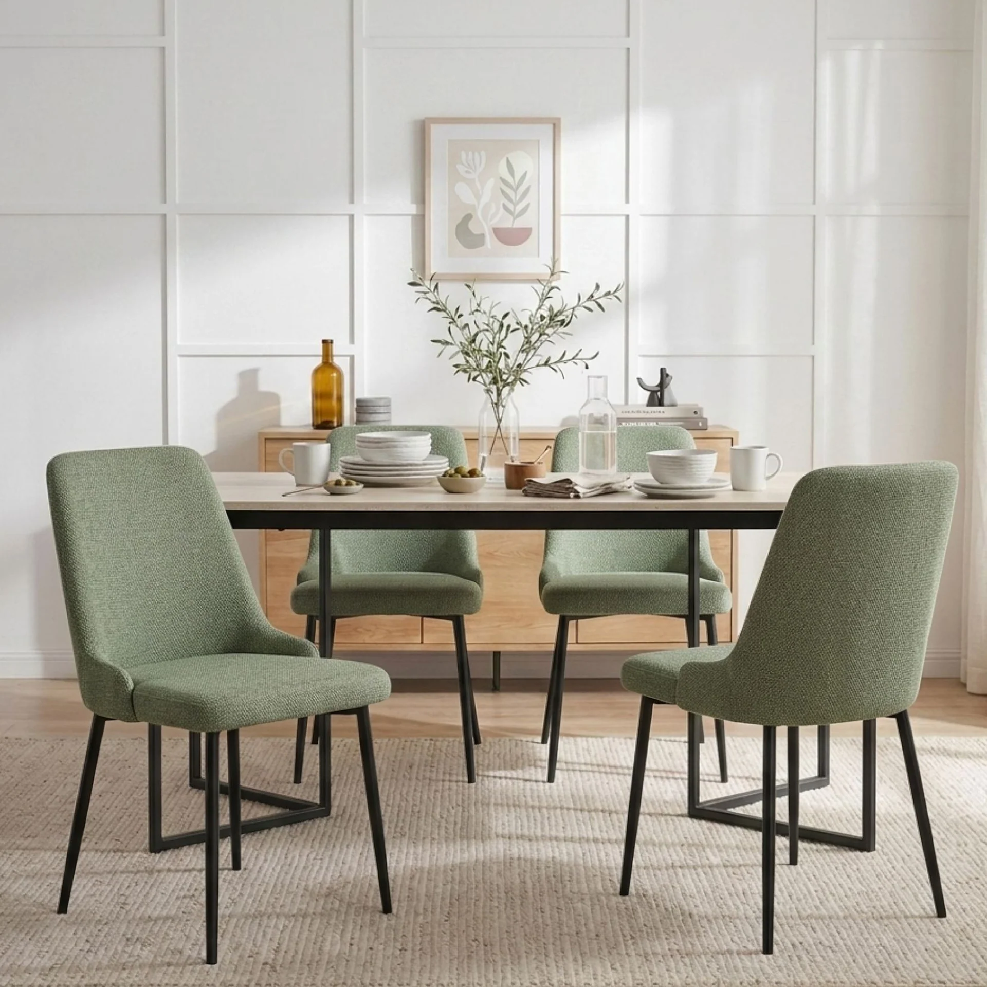 Oliro Linen Dining Chair - Set of 4 - Dark Green