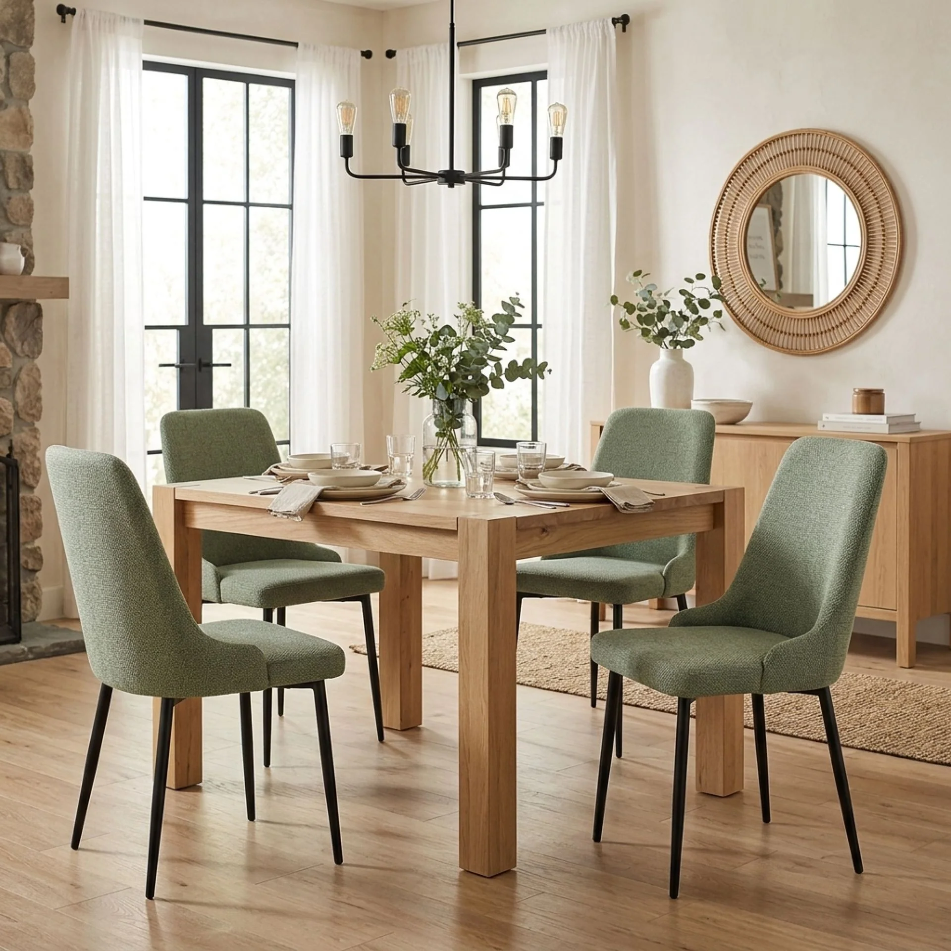 Oliro Linen Dining Chair - Set of 4 - Dark Green - Image 3