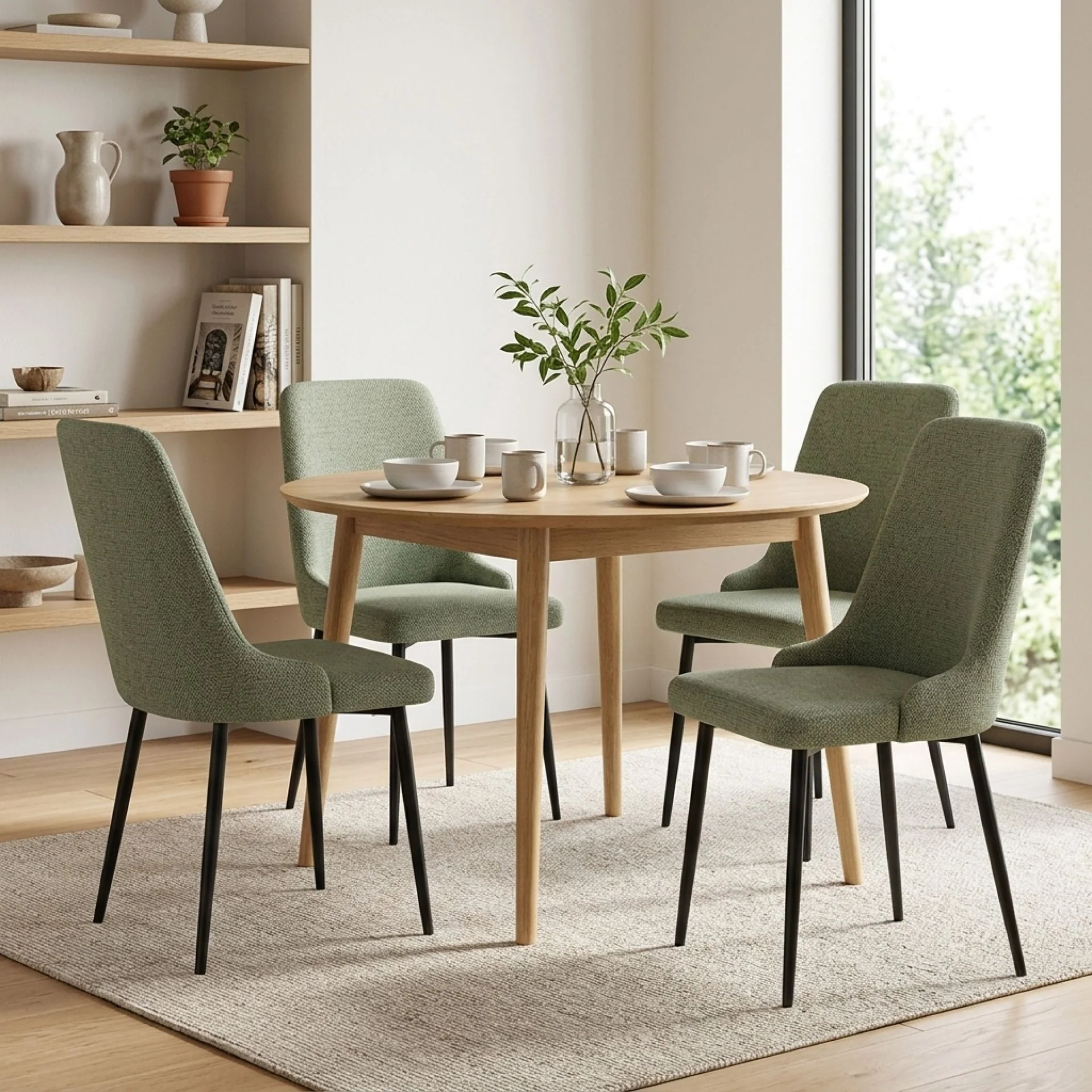 Oliro Linen Dining Chair - Set of 4 - Dark Green - Image 4
