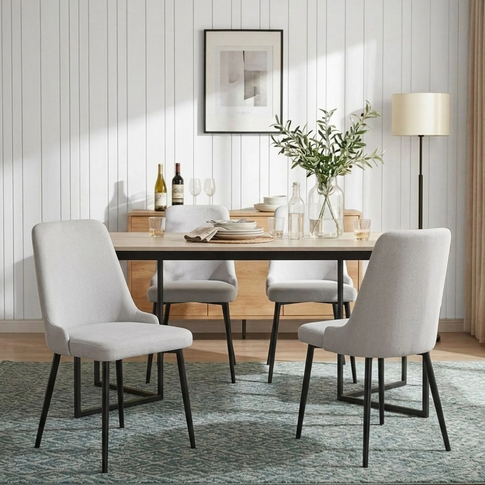 Oliro Linen Dining Chair - Set of 4 - Light Grey
