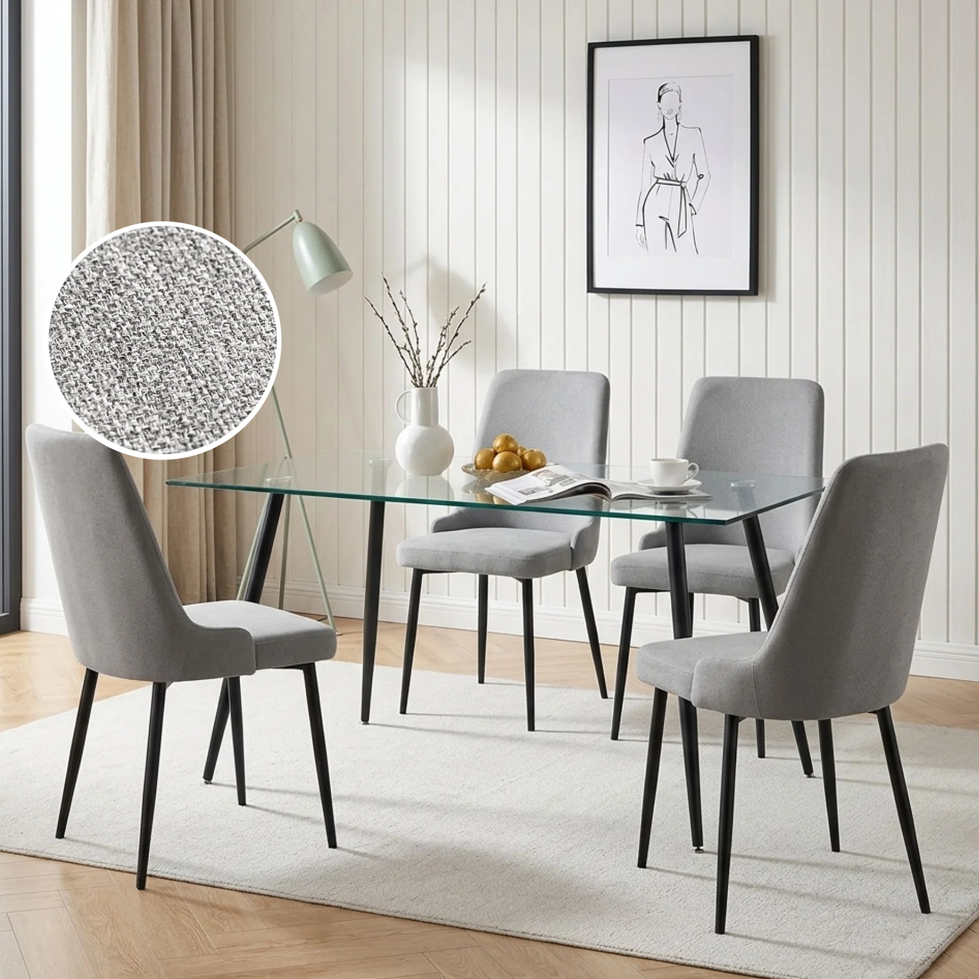 Oliro Linen Dining Chair - Set of 4 - Light Grey - Image 2