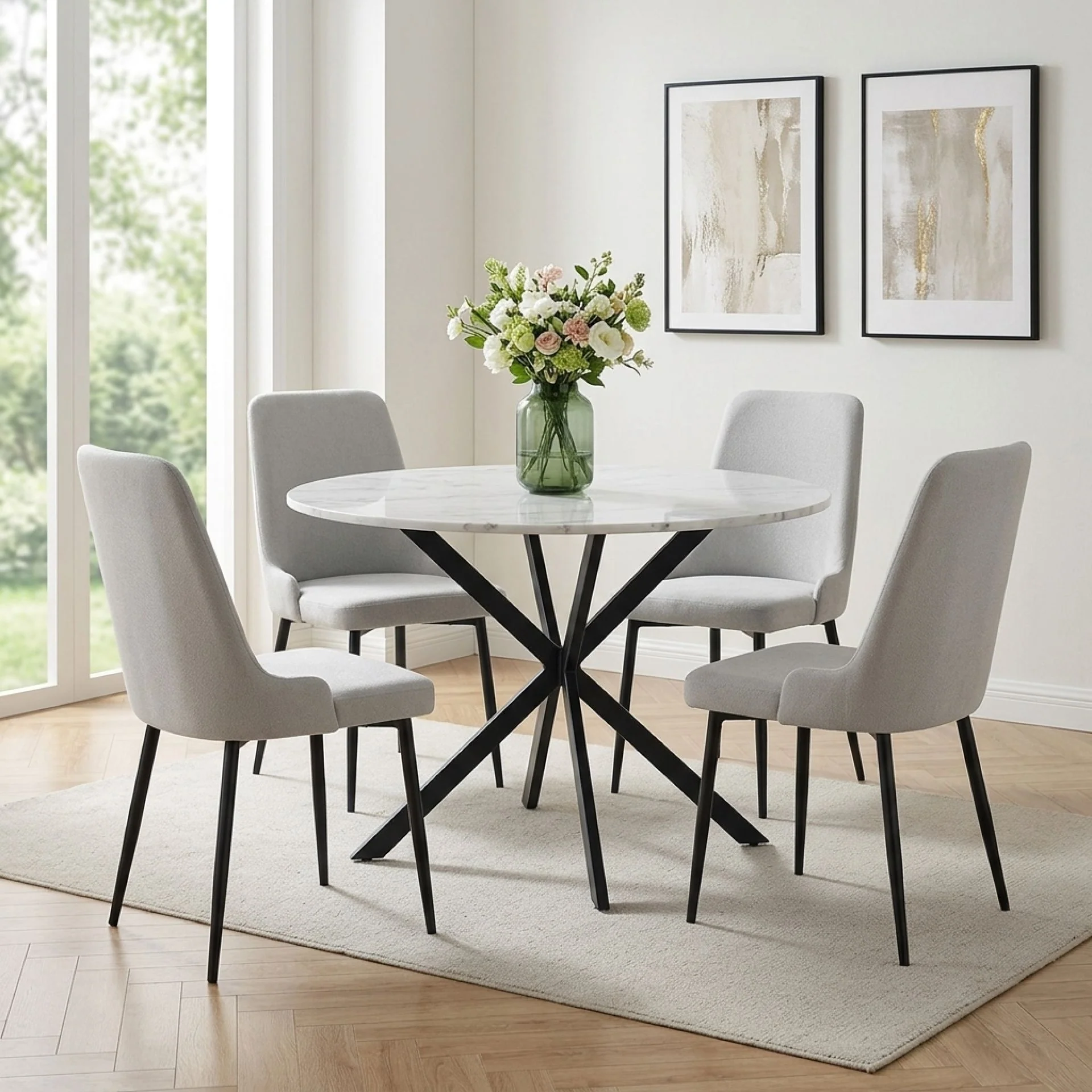 Oliro Linen Dining Chair - Set of 4 - Light Grey - Image 3