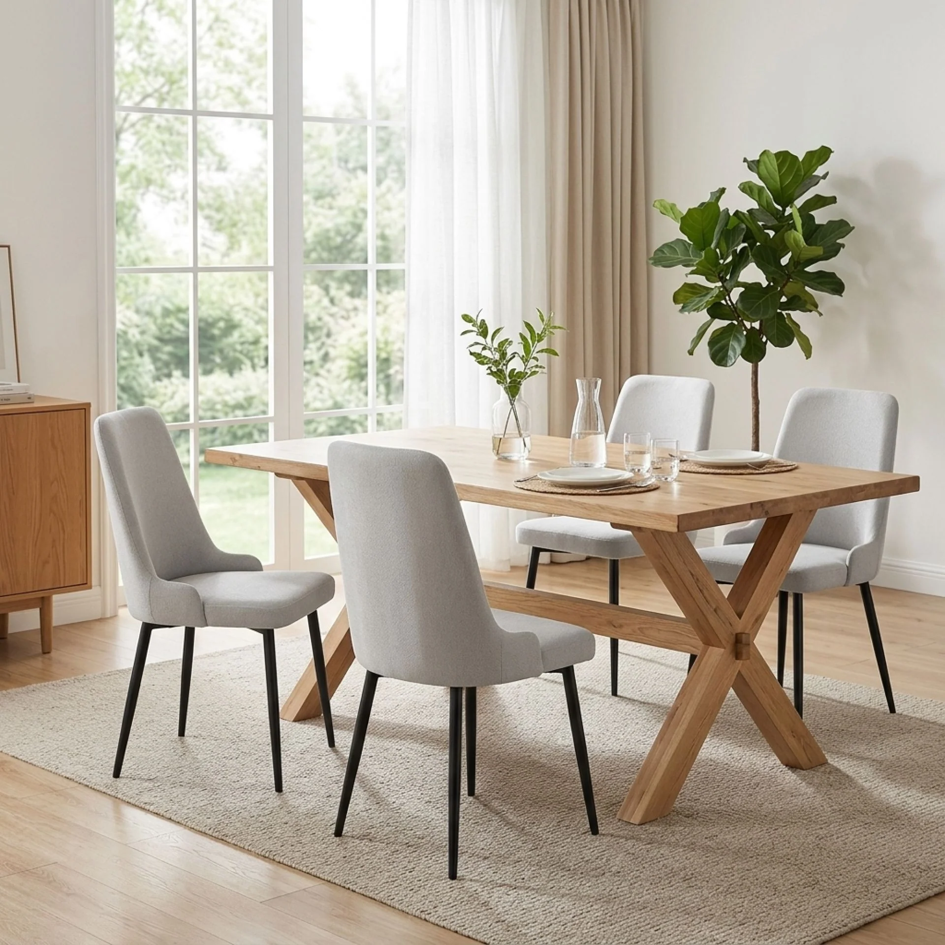 Oliro Linen Dining Chair - Set of 4 - Light Grey - Image 4