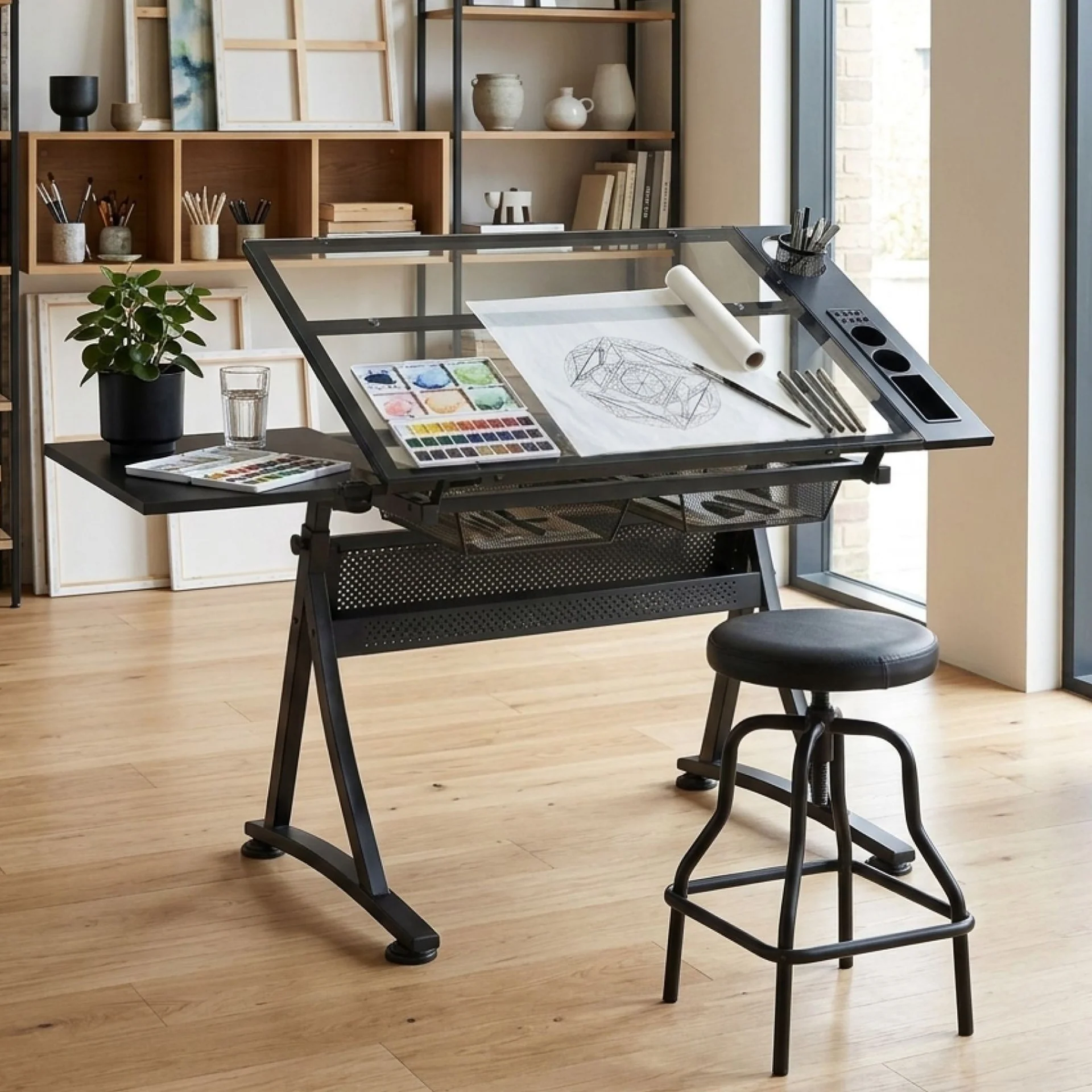 Oliver Height Adjustable Drafting Table - Black