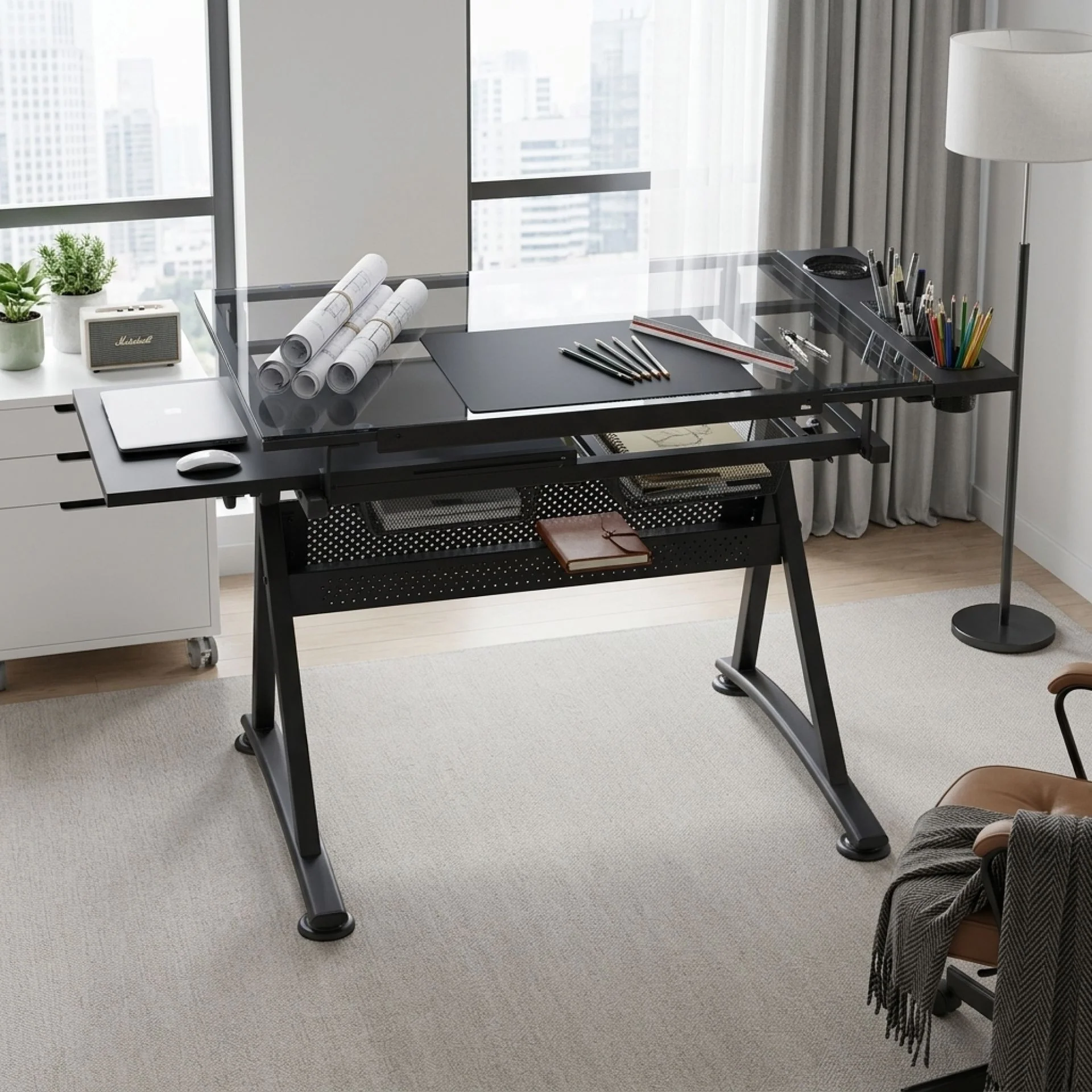 Oliver Height Adjustable Drafting Table - Black - Image 2