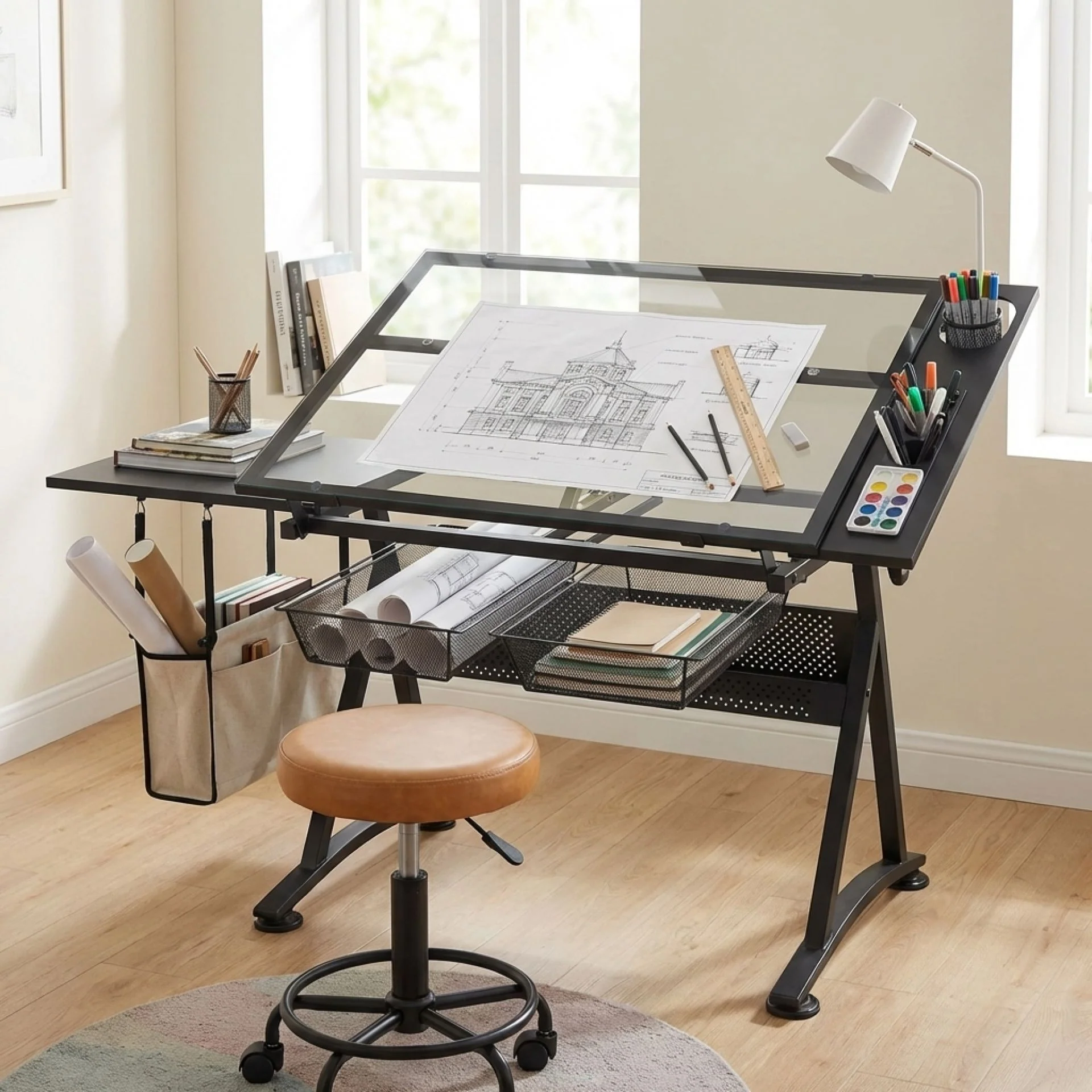 Oliver Height Adjustable Drafting Table - Black - Image 3